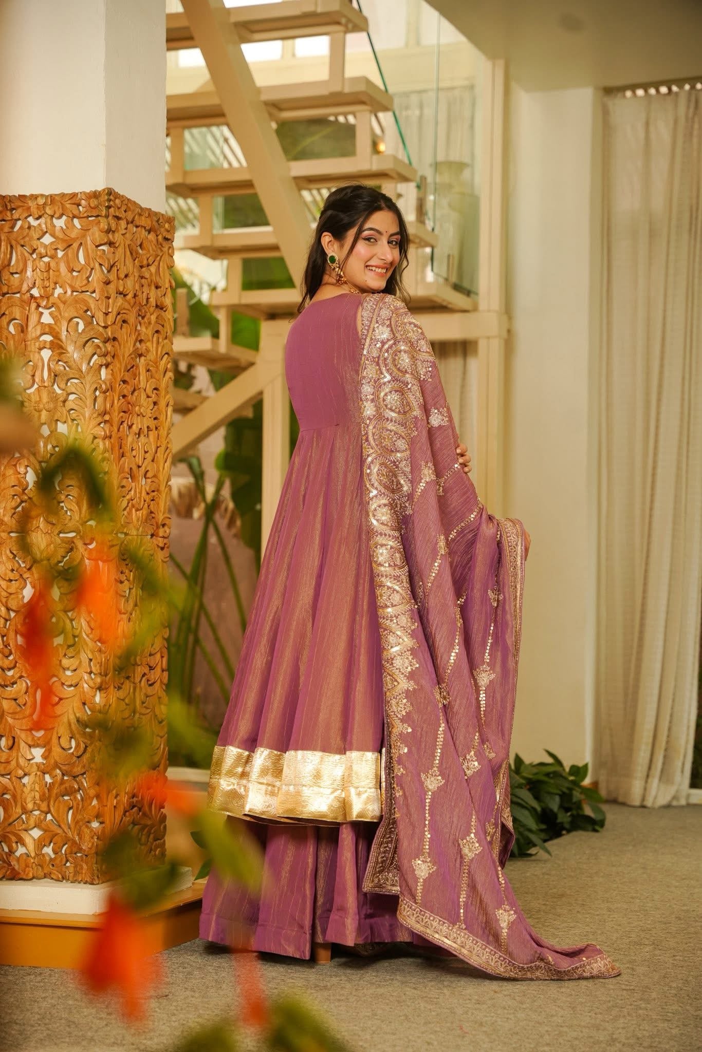 Shrilakshya Purple Crushed Cosmos Suit Set