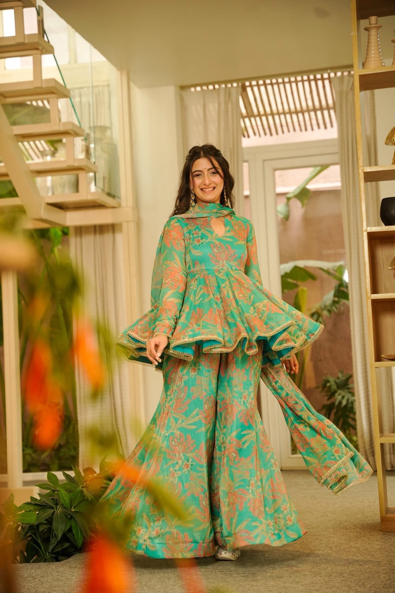 Mrigaya Green Cosmos Sharara Set