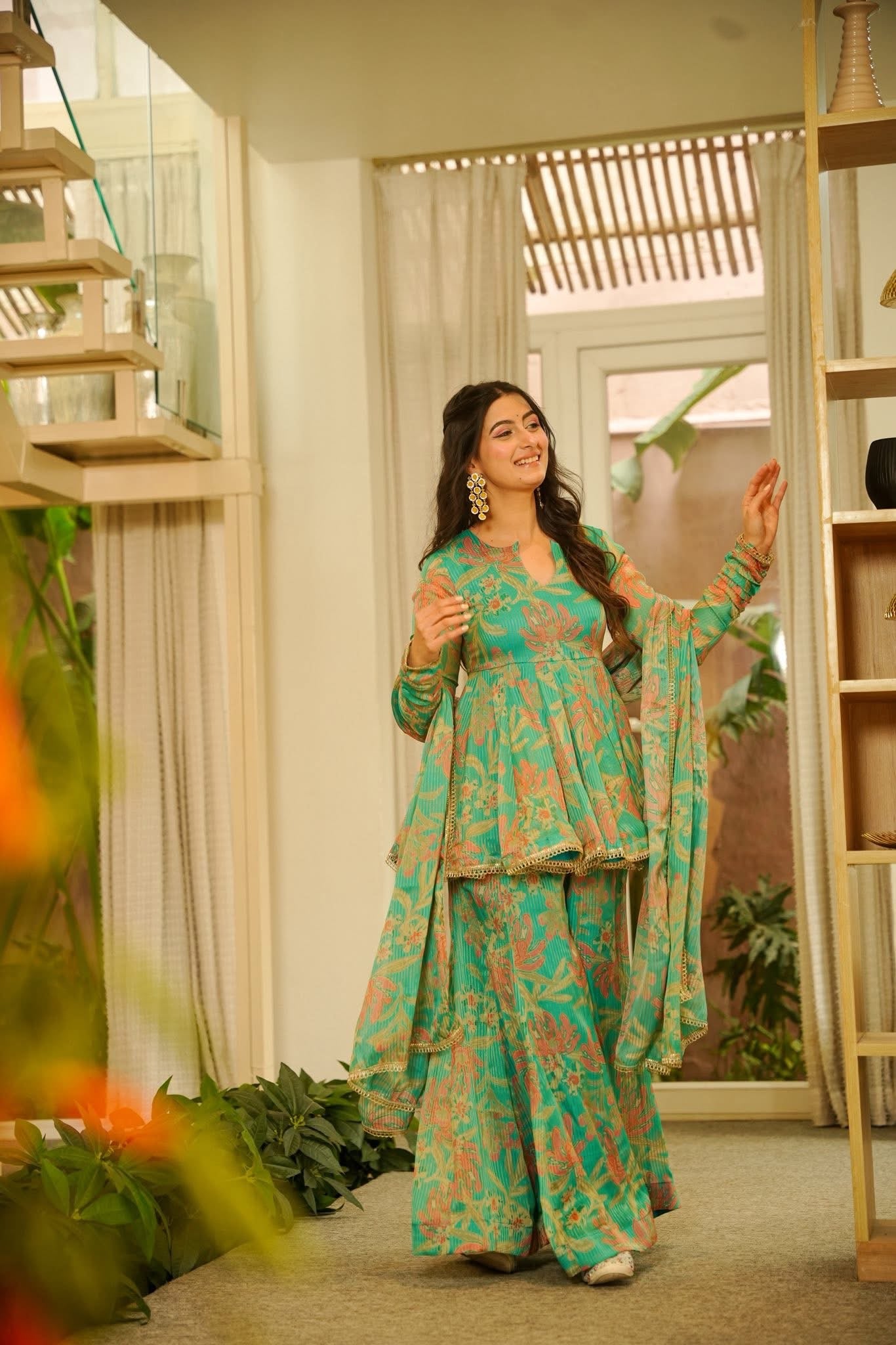 Mrigaya Green Cosmos Sharara Set