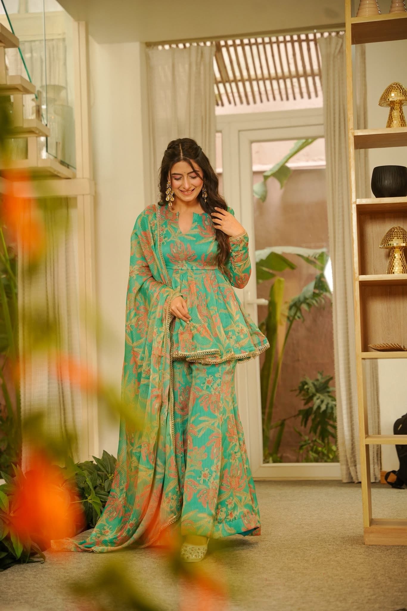 Mrigaya Green Cosmos Sharara Set