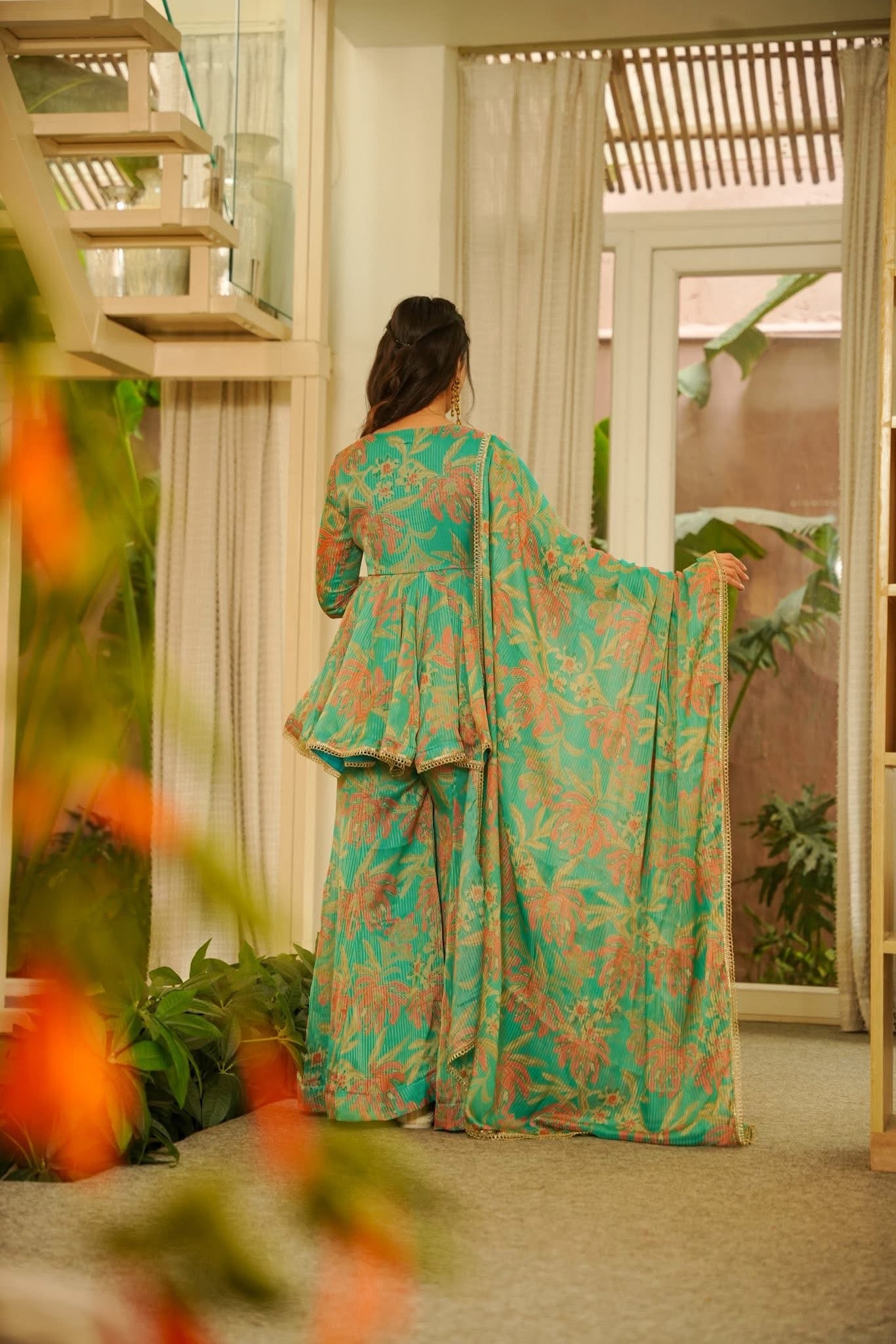 Mrigaya Green Cosmos Sharara Set