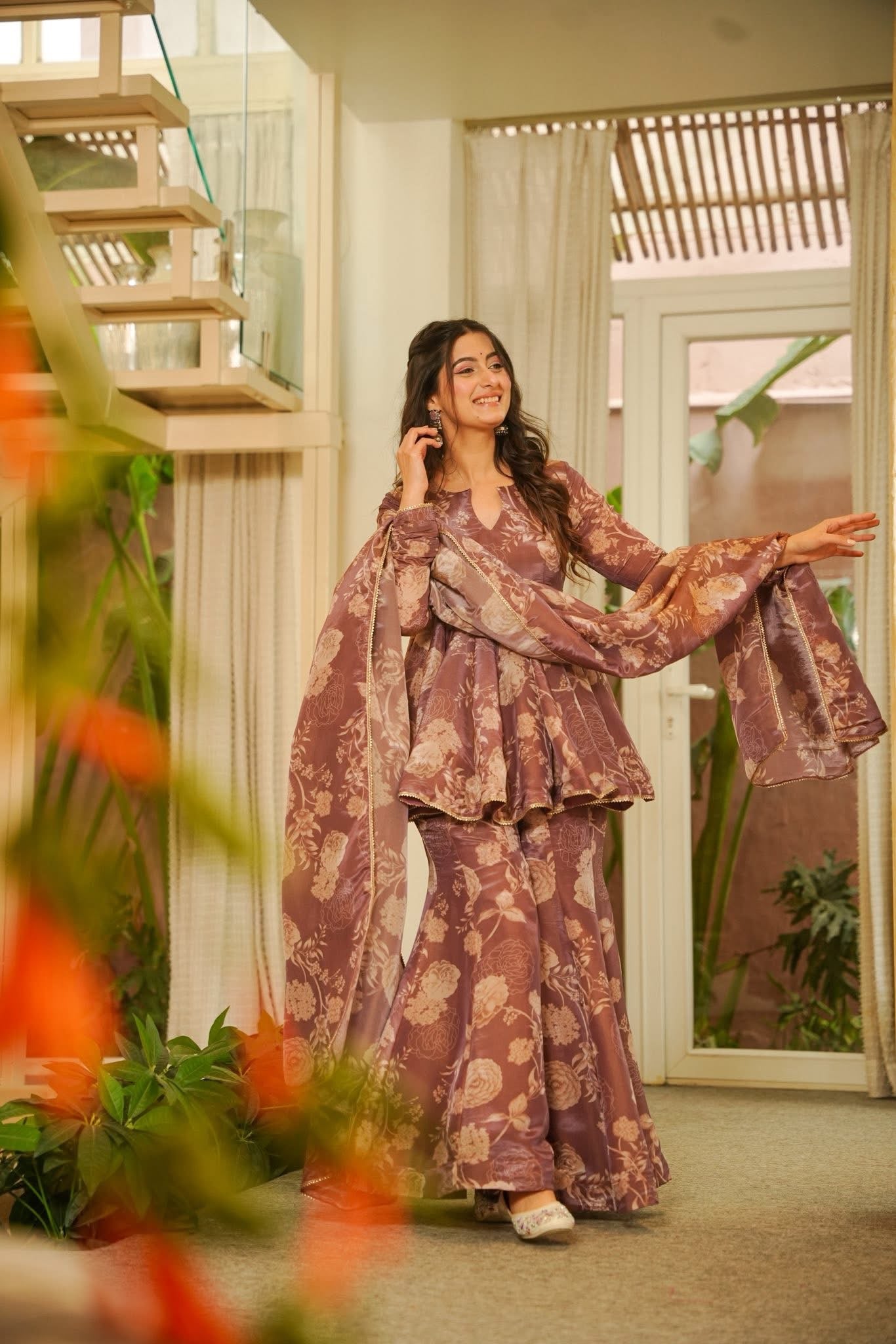 Utsavi Brown Cosmos Sharara Set