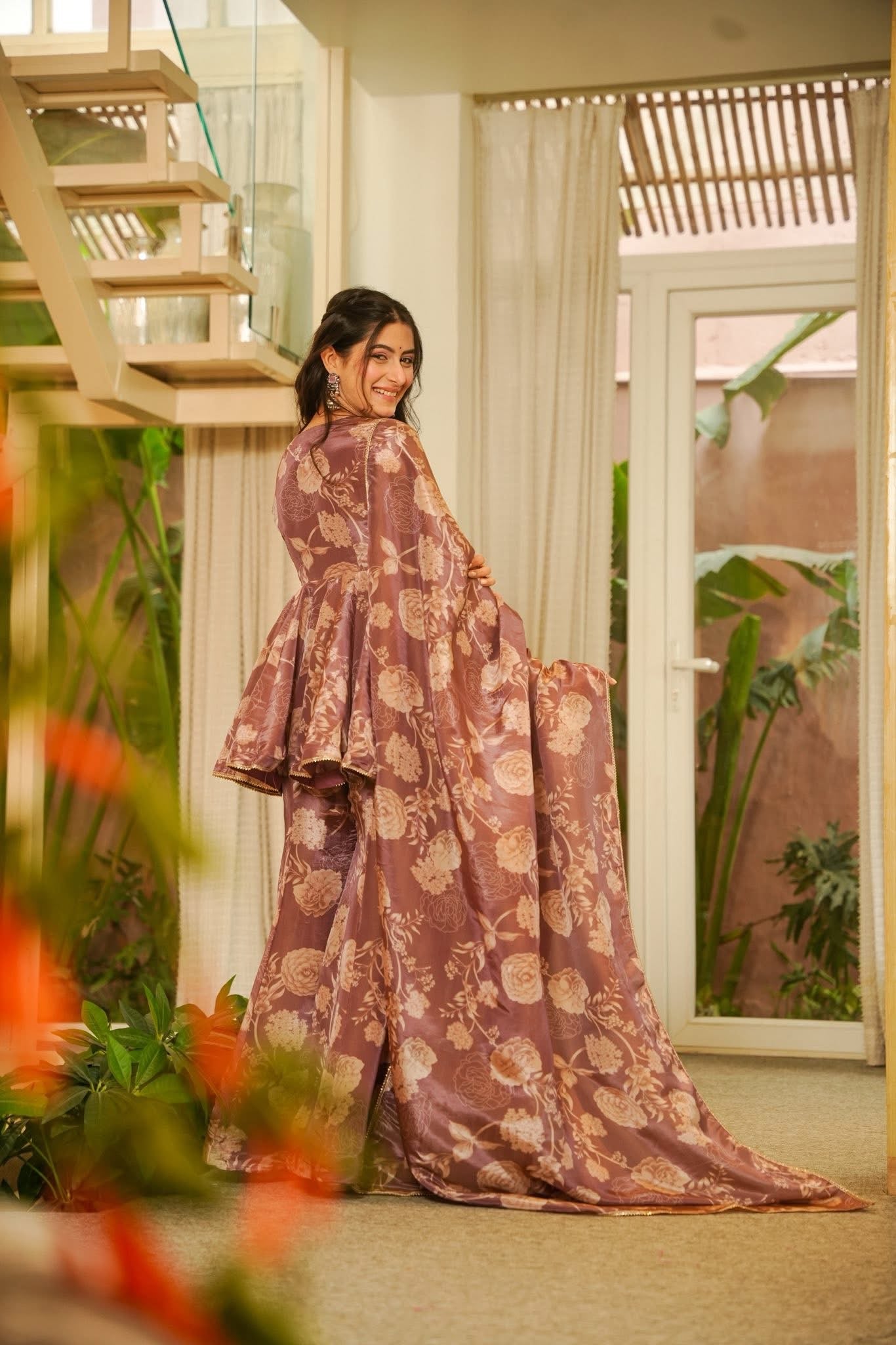 Utsavi Brown Cosmos Sharara Set