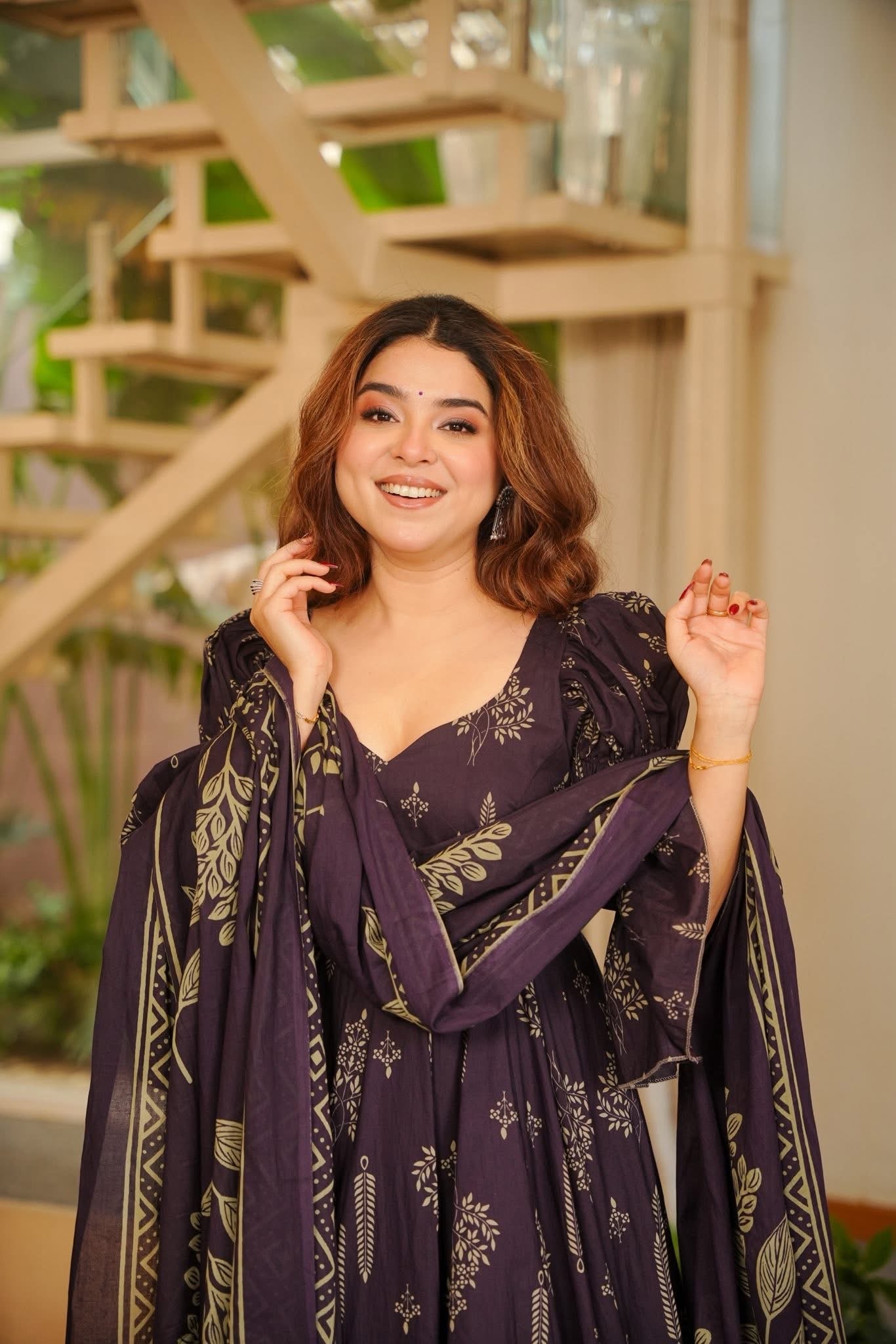 Sunayana Purple Cotton Anarkali Suit Set