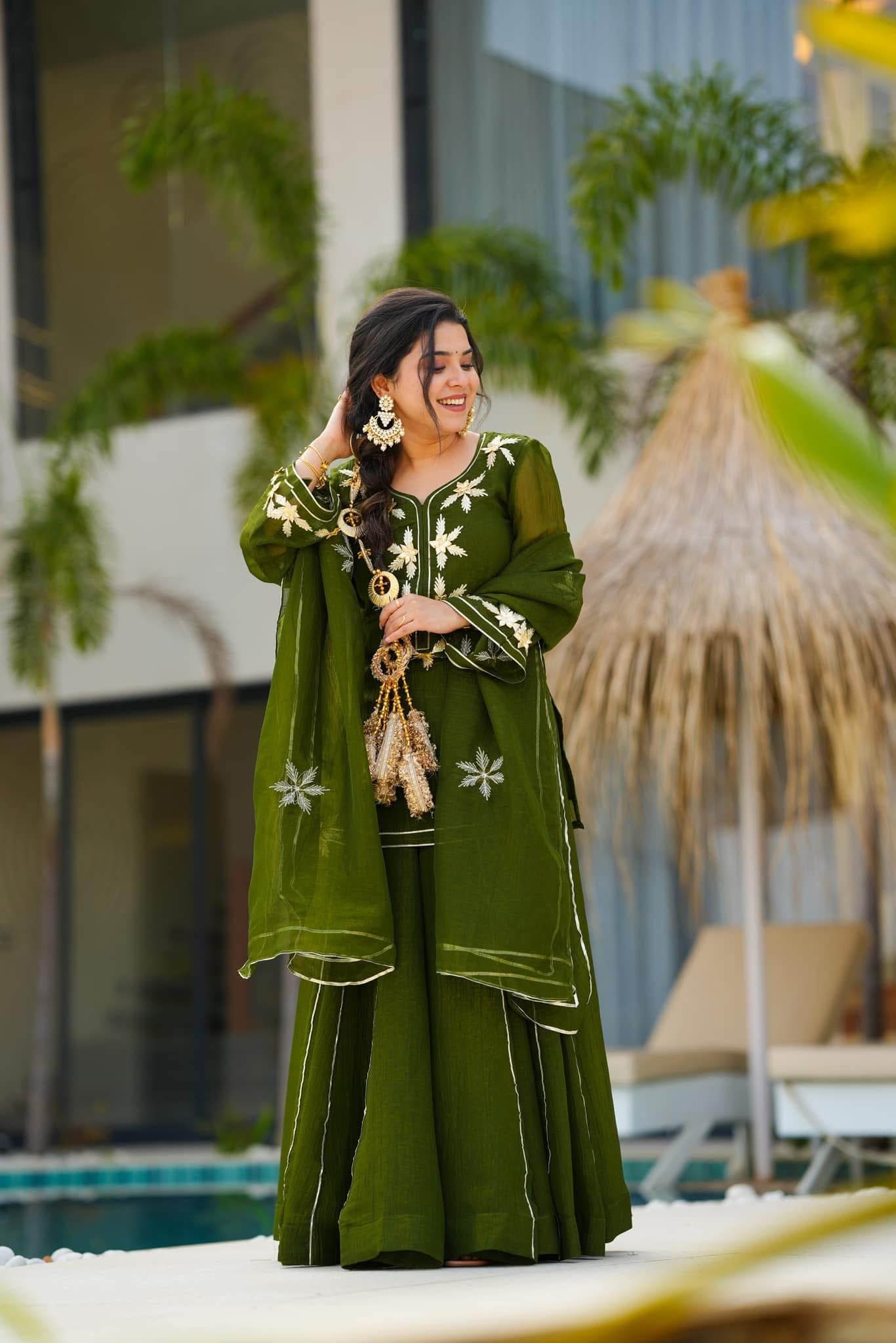 Emerald green kurta palazzo set