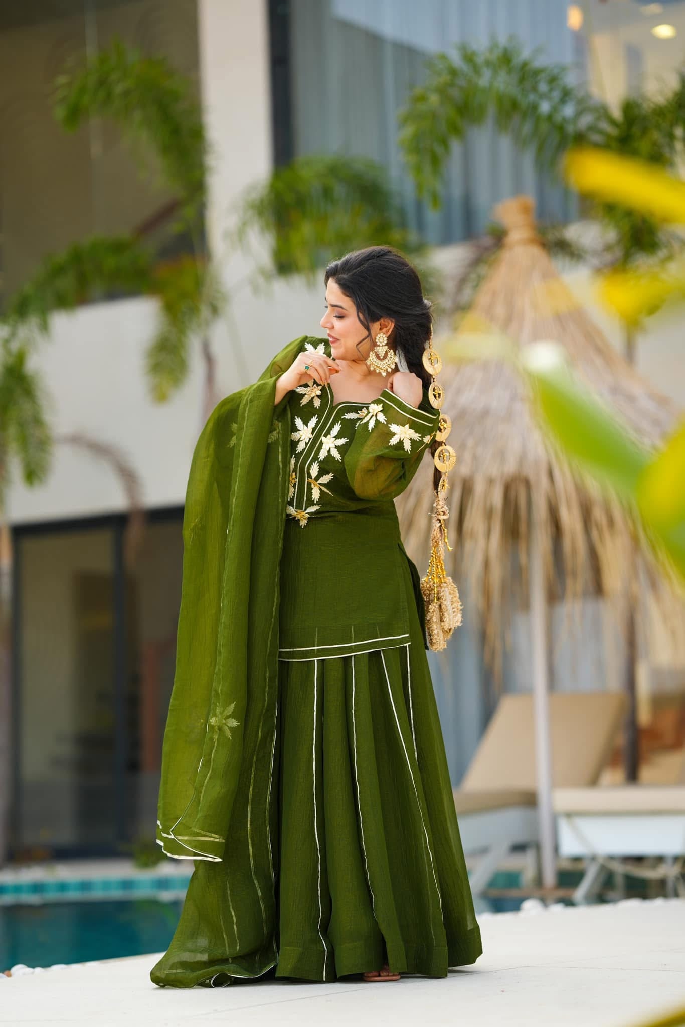 Emerald green kurta palazzo set