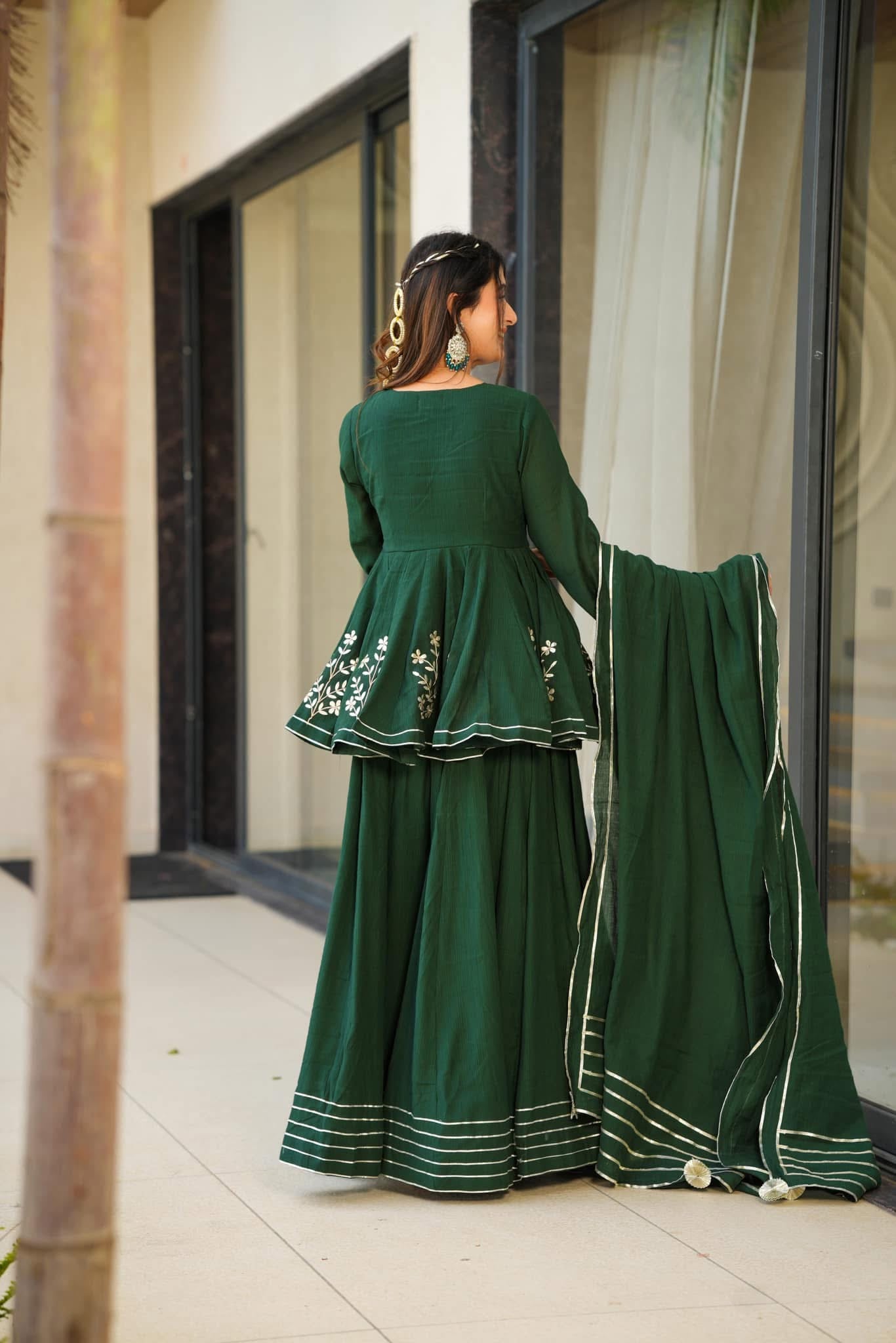 Buy Bottle Green cosmos sharara set Online in India | Idaho Clothing Buy Bottle Green cosmos sharara set Online in India | Idaho Clothing