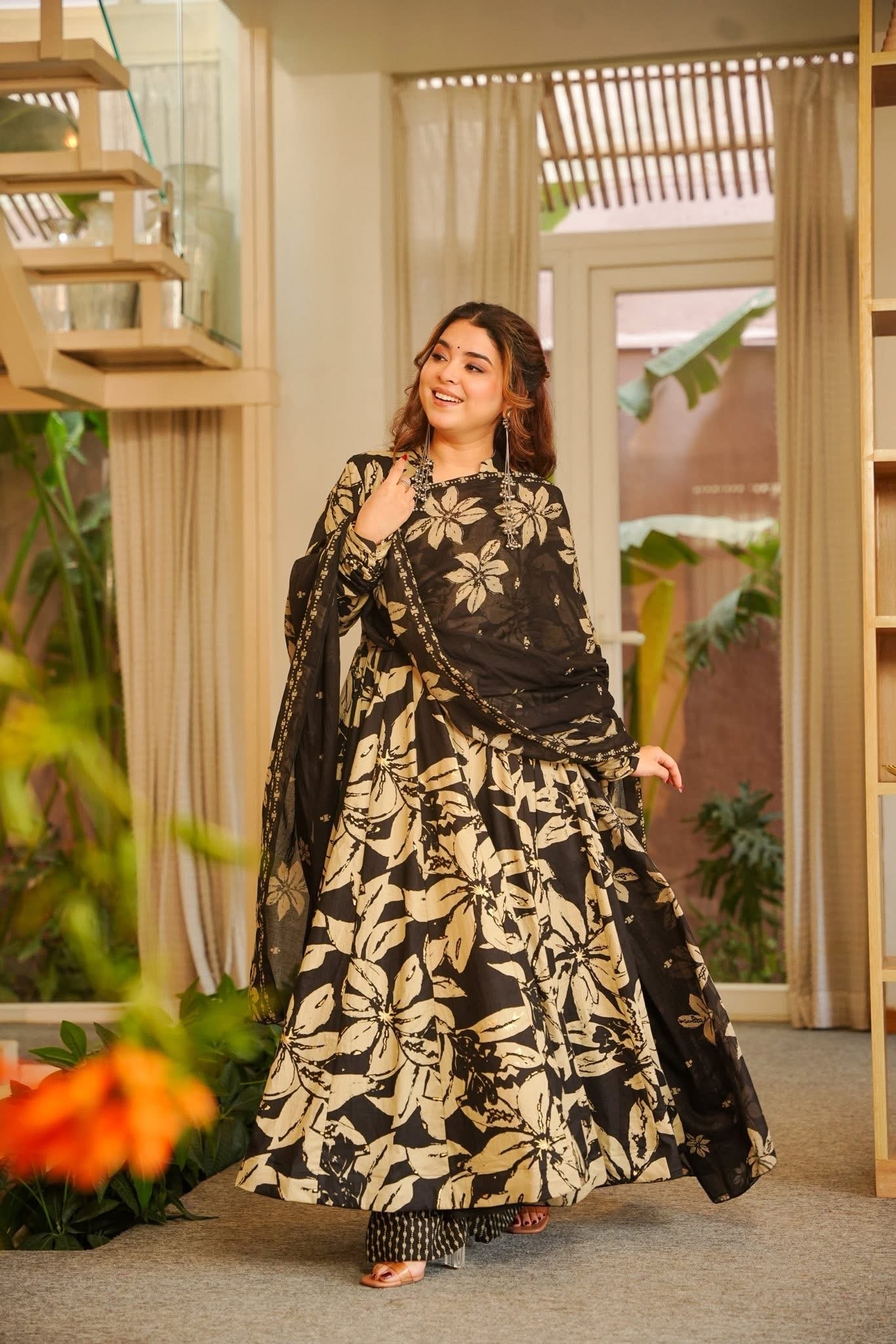 Shab Black Cotton Anarkali Suit Set