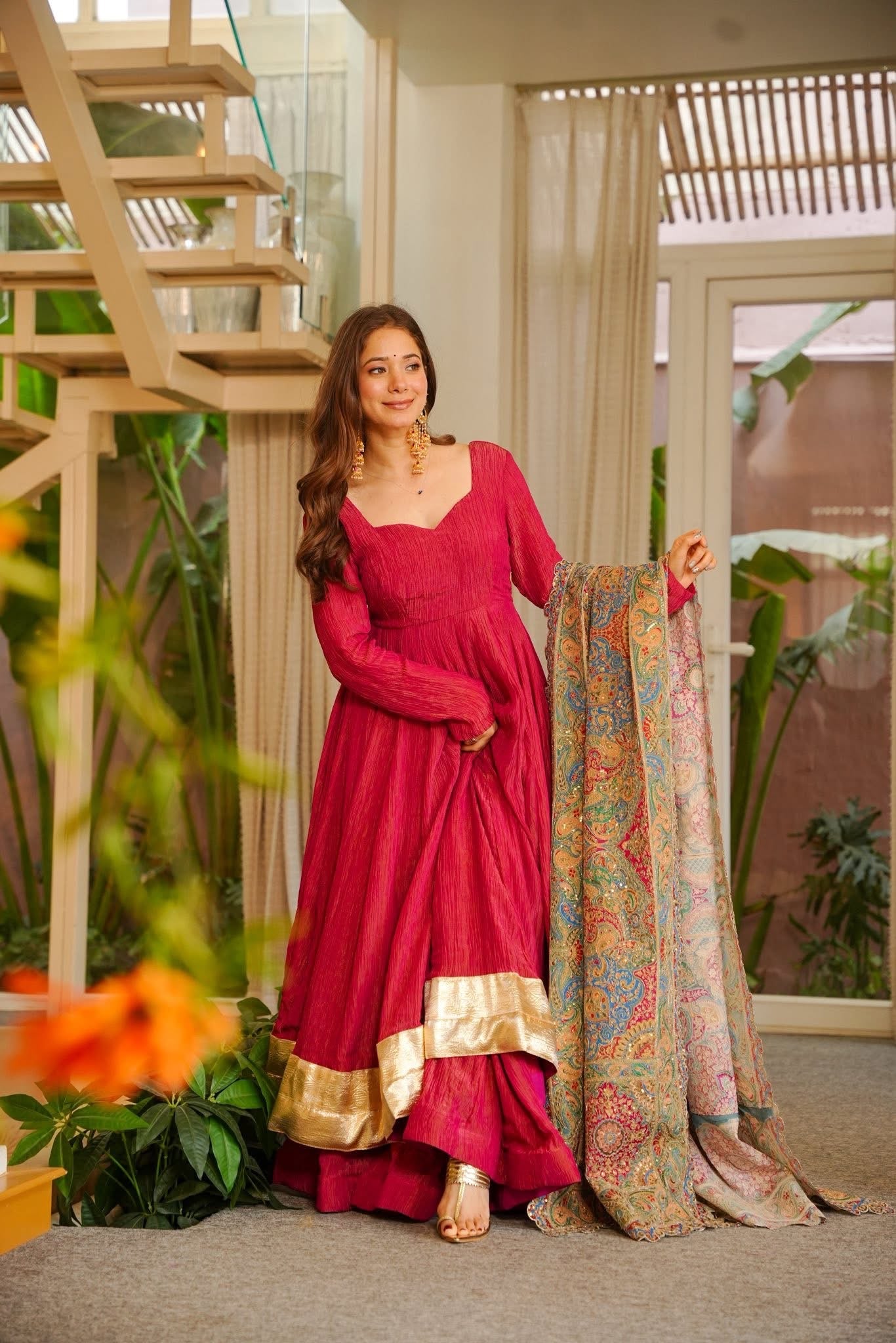 Solene Red Wedding Wear Anarkali Suit Set