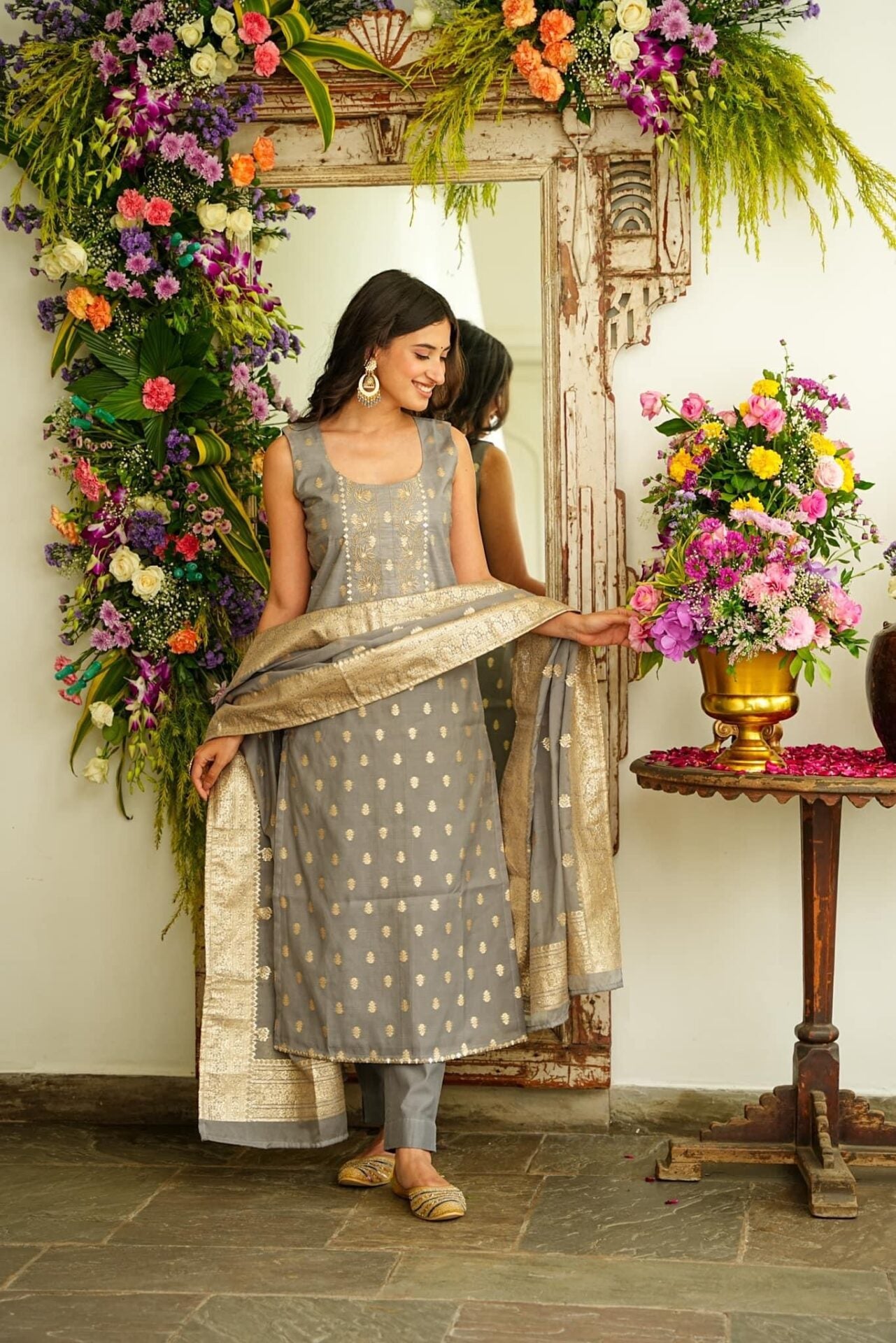 Harper grey chanderi set