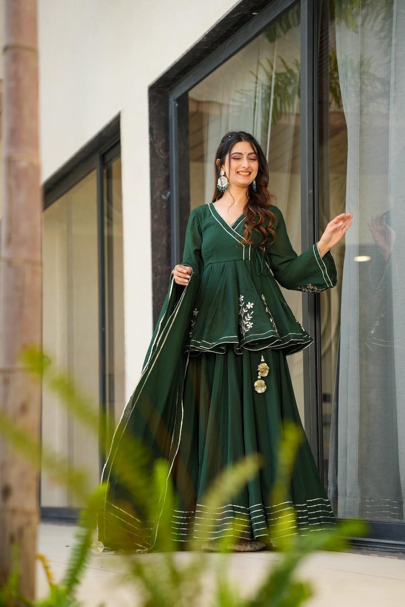 Buy Bottle Green cosmos sharara set Online in India | Idaho Clothing Buy Bottle Green cosmos sharara set Online in India | Idaho Clothing