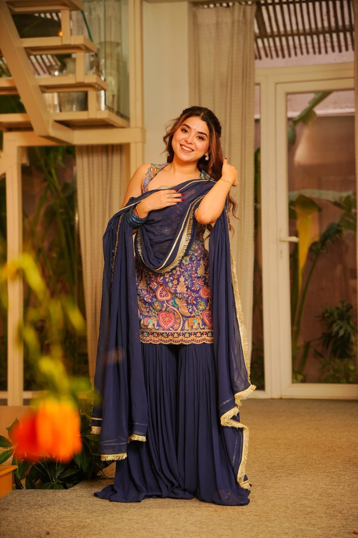 Janya Purple Heavy Embroidered Sharara Set