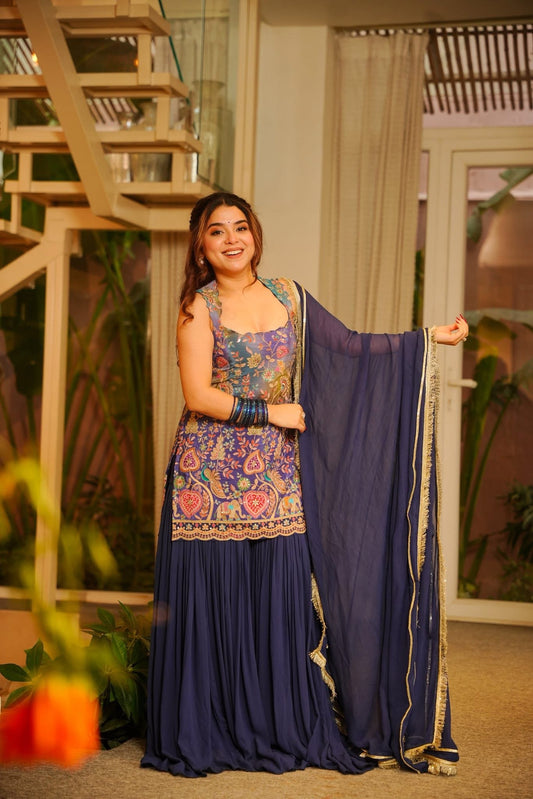 Janya Purple Heavy Embroidered Sharara Set