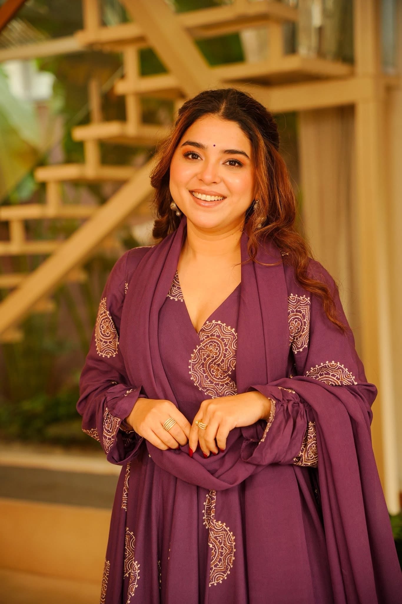 Srujaana Purple Rayon Anarkali Suit Set