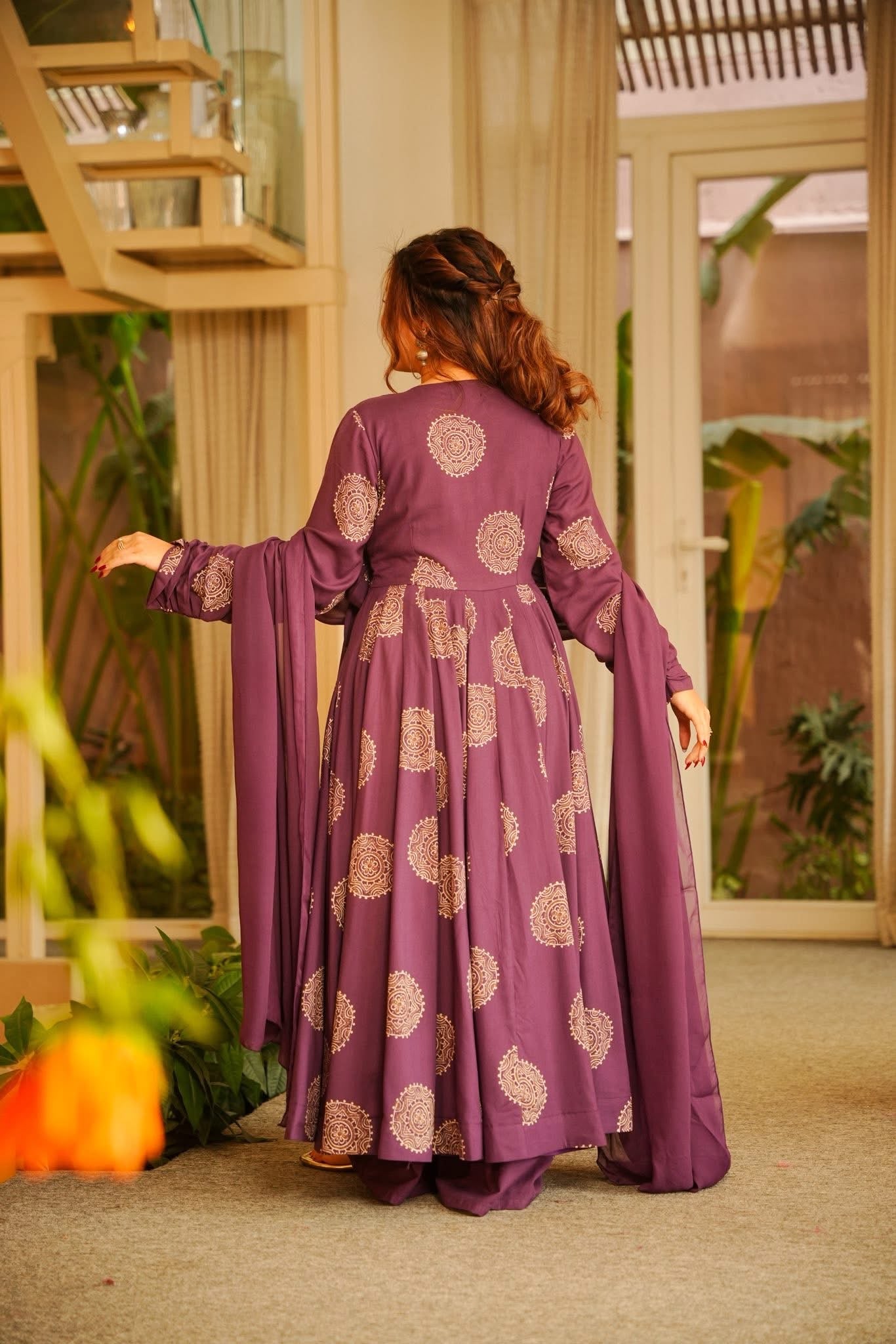 Srujaana Purple Rayon Anarkali Suit Set