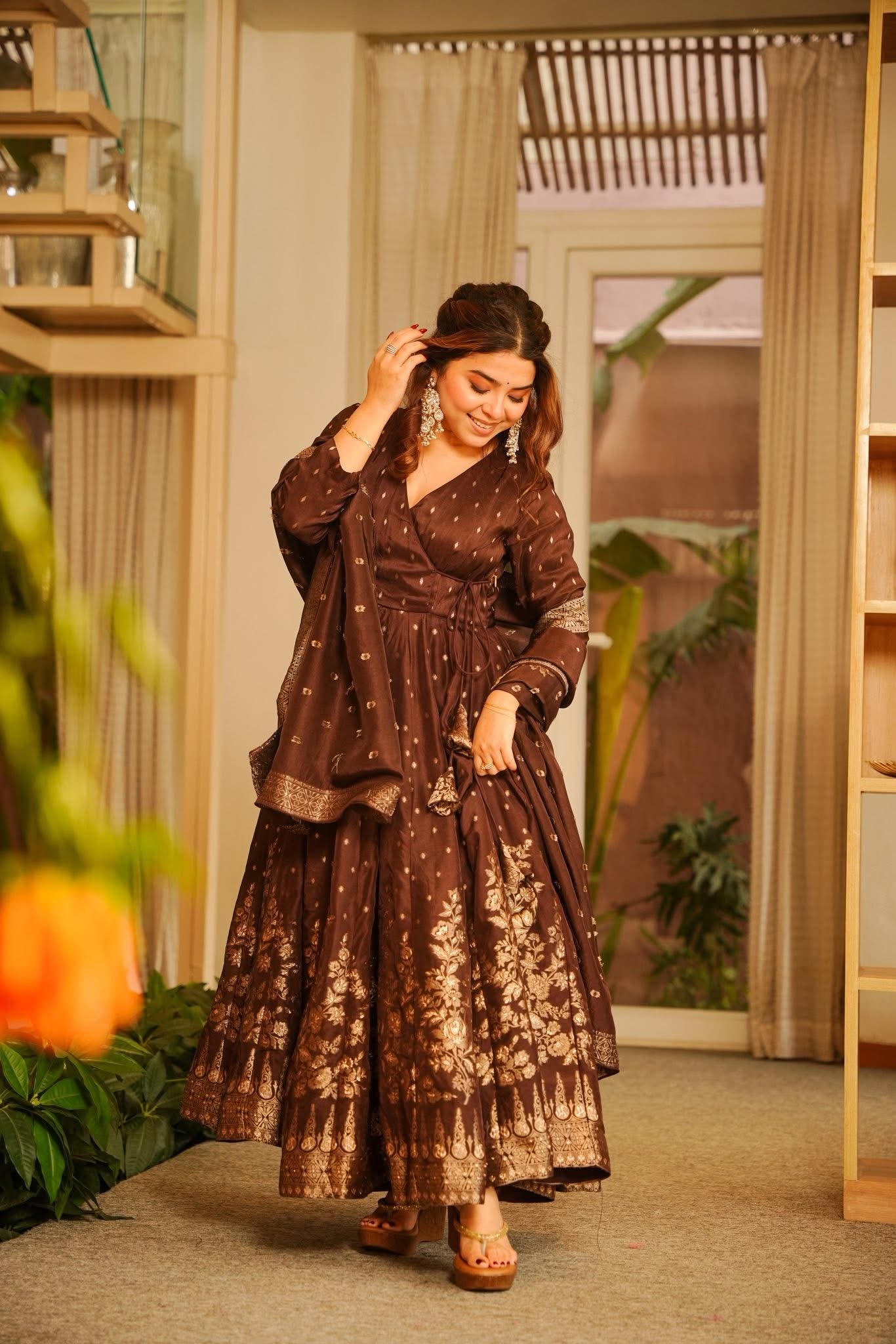 Ritvi Silk Angrakha Anarkali Suit Set