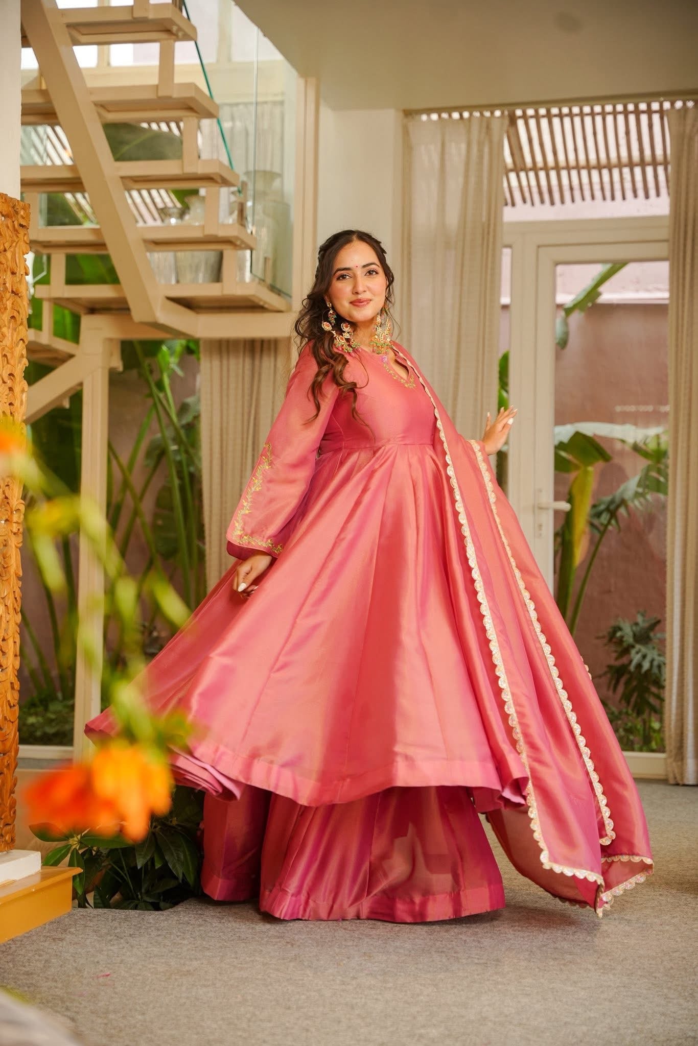 Aazmi Pink Cosmos Anarkali Suit Set