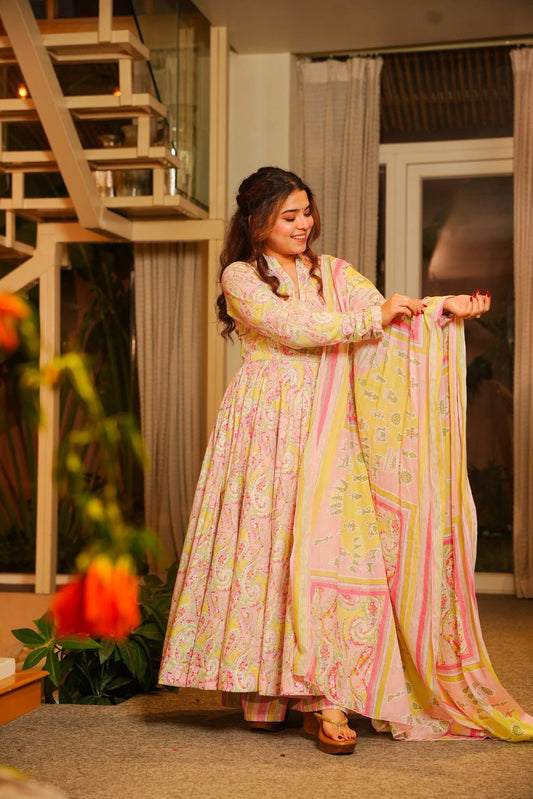 Lenore Pastel Cotton Anarkali Suit Set
