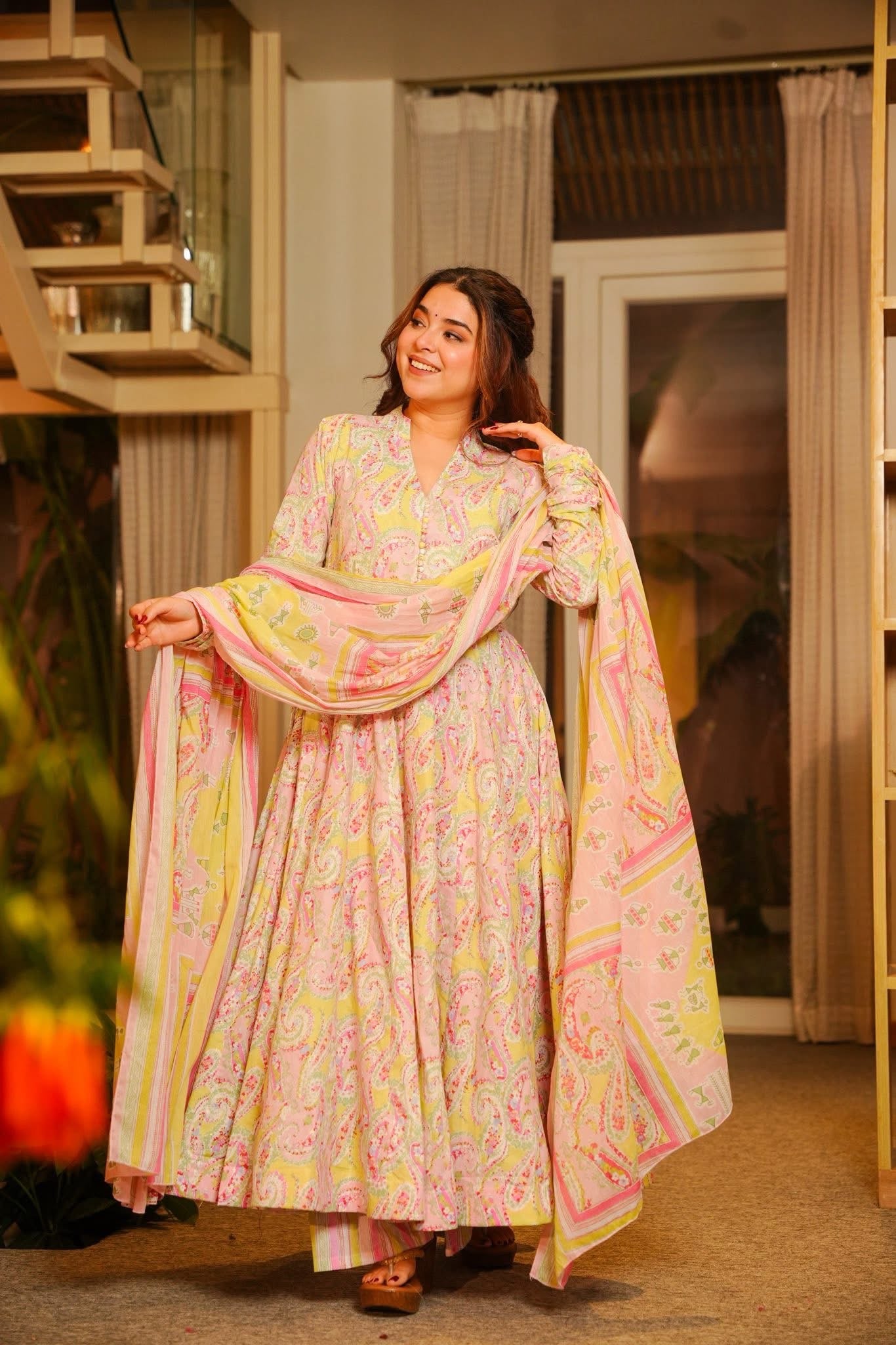 Lenore Pastel Cotton Anarkali Suit Set