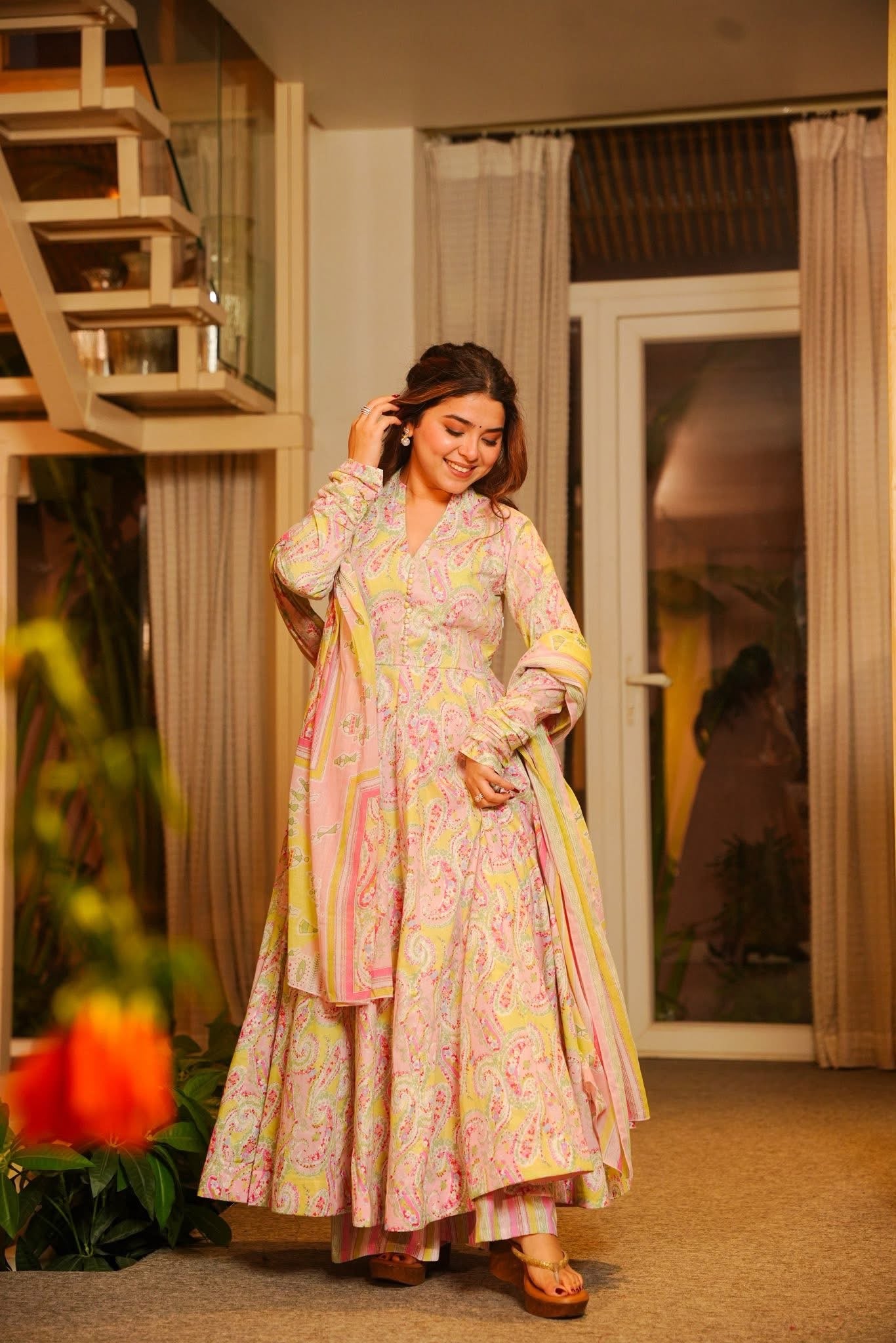 Lenore Pastel Cotton Anarkali Suit Set