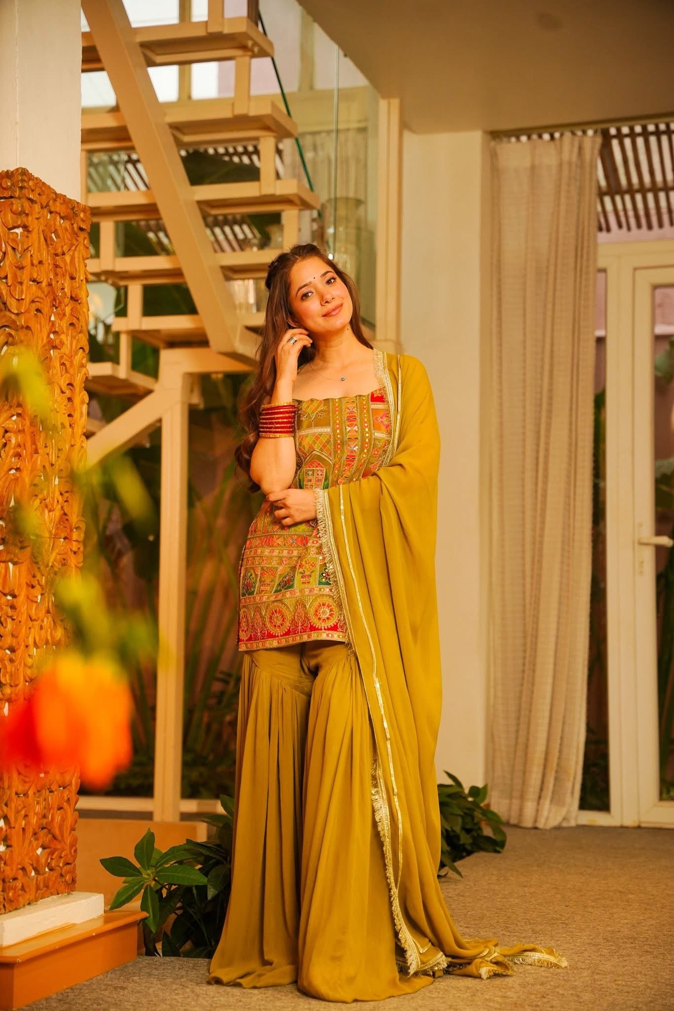 Hirz Green Heavy Embroidered Sharara Set