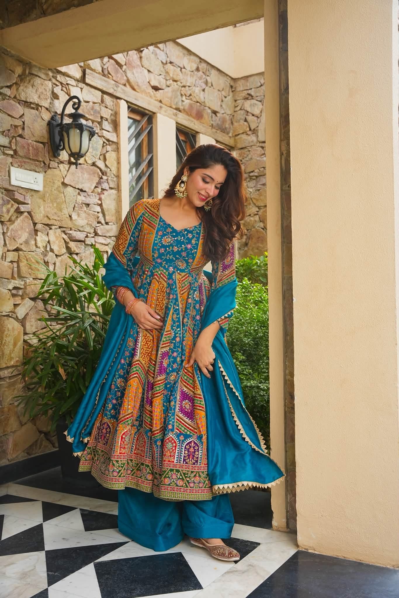 Daaira Blue Heavy Anarkali Suit Set