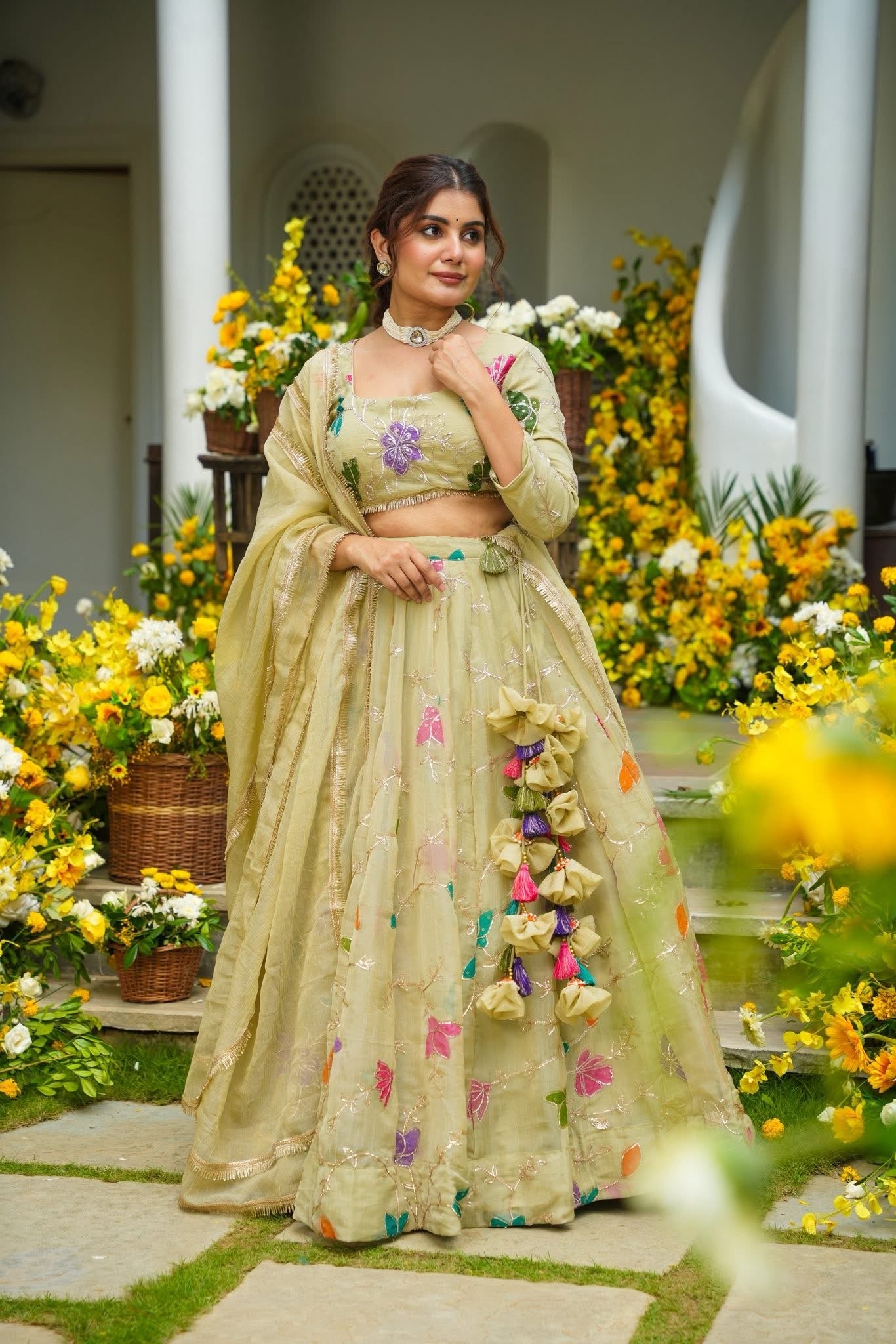Padmika Beige Organza Lehenga Set