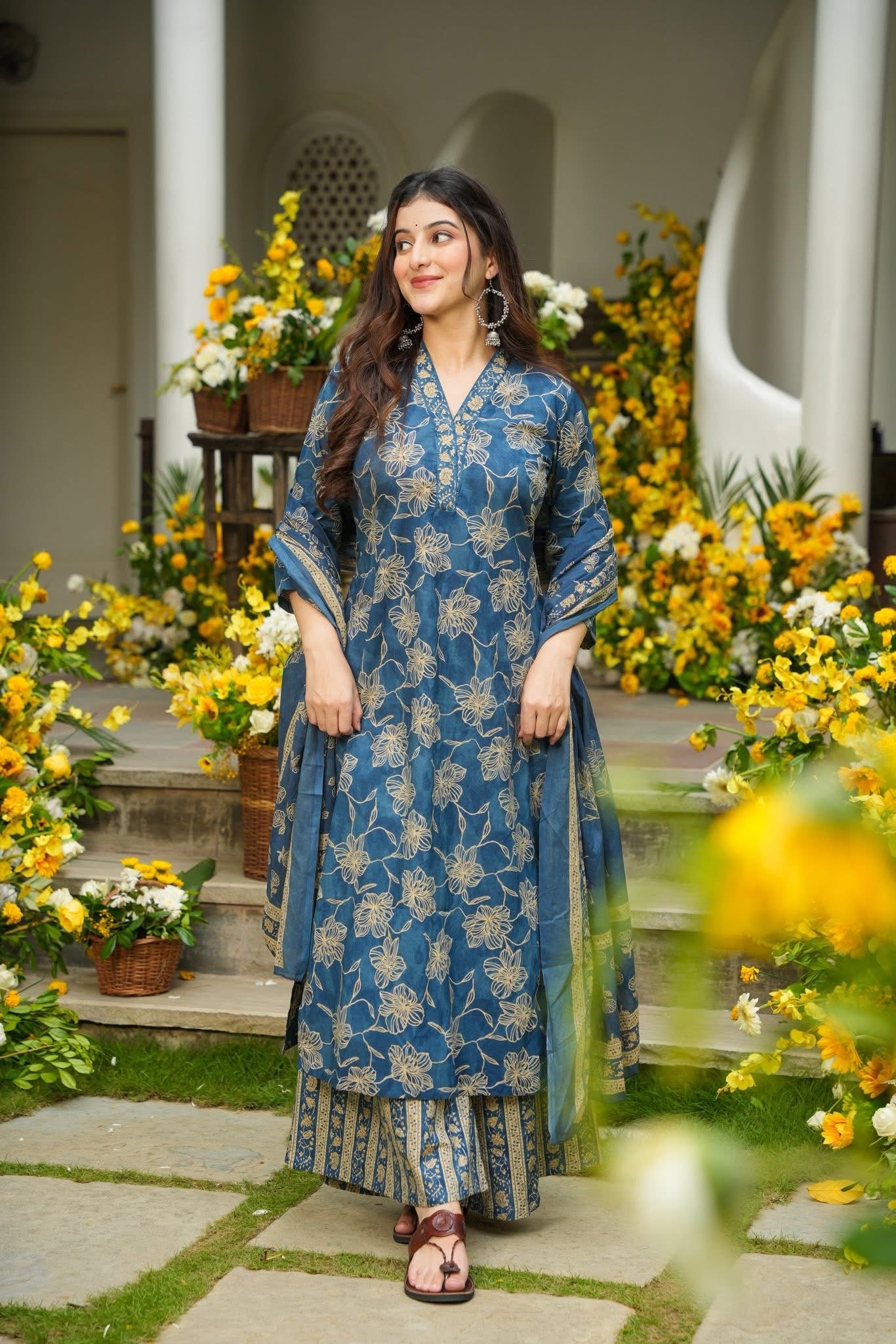 Anhaita Blue Printed Cotton Kurta Set
