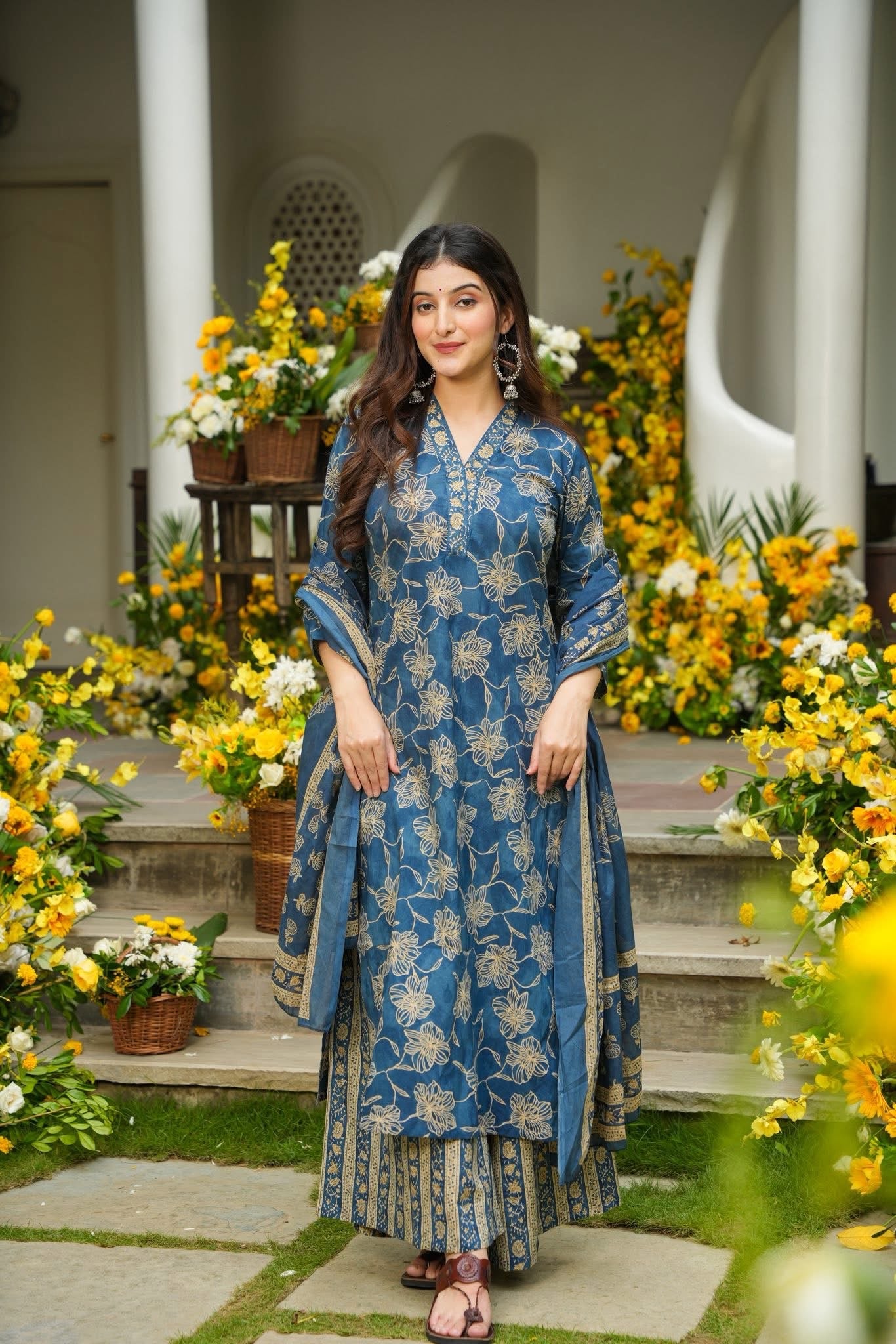 cotton kurta dress for women Buy Anhaita Blue Printed Cotton Kurta Set Online in India