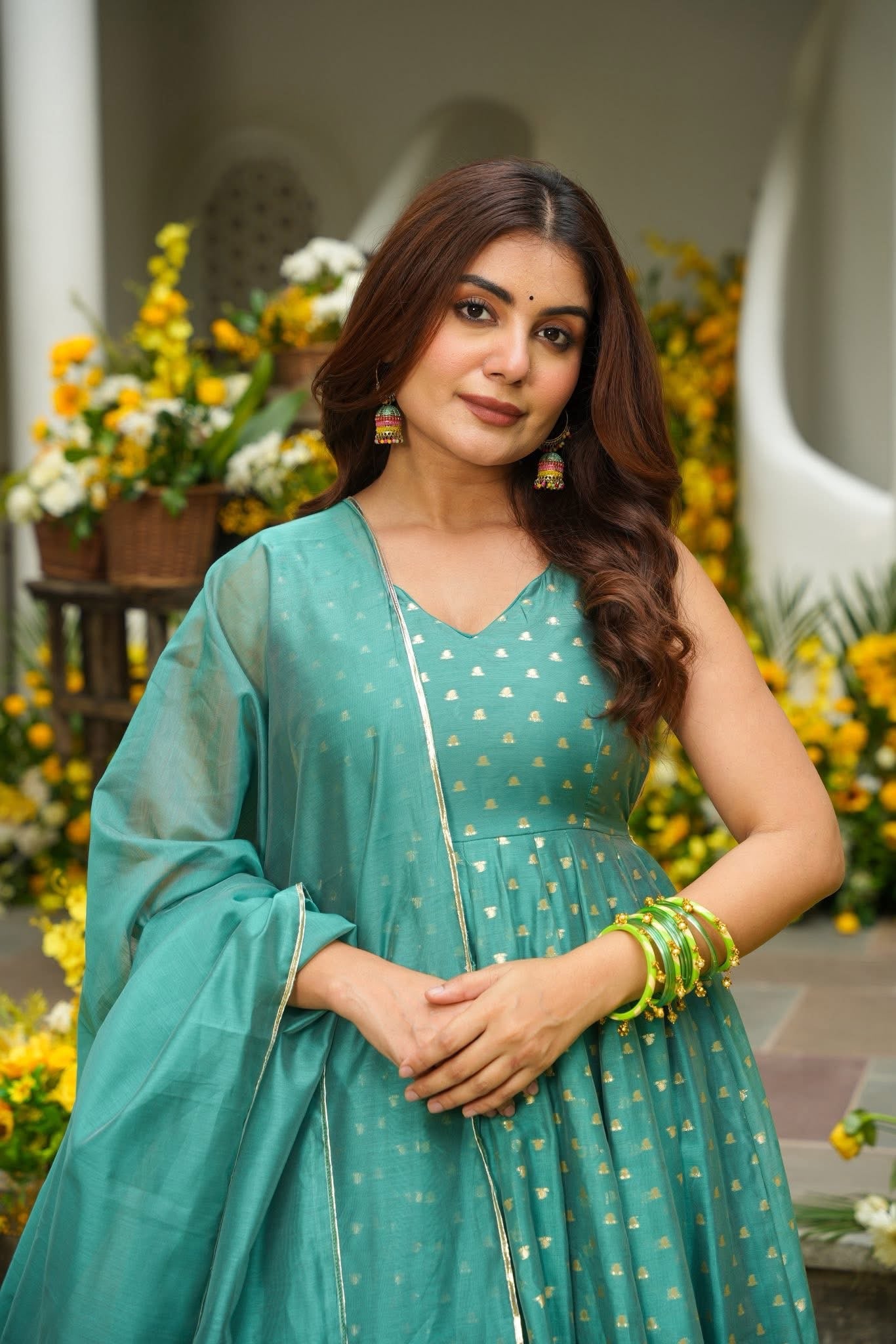 Lumina Blue Chanderi Anarkali Suit Set