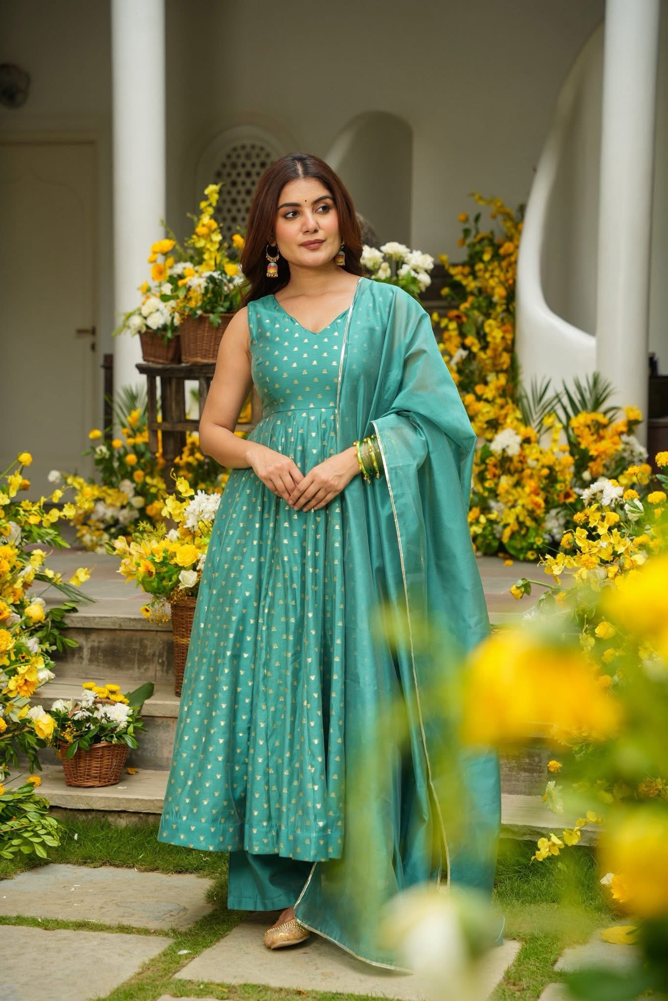 Lumina Blue Chanderi Anarkali Suit Set