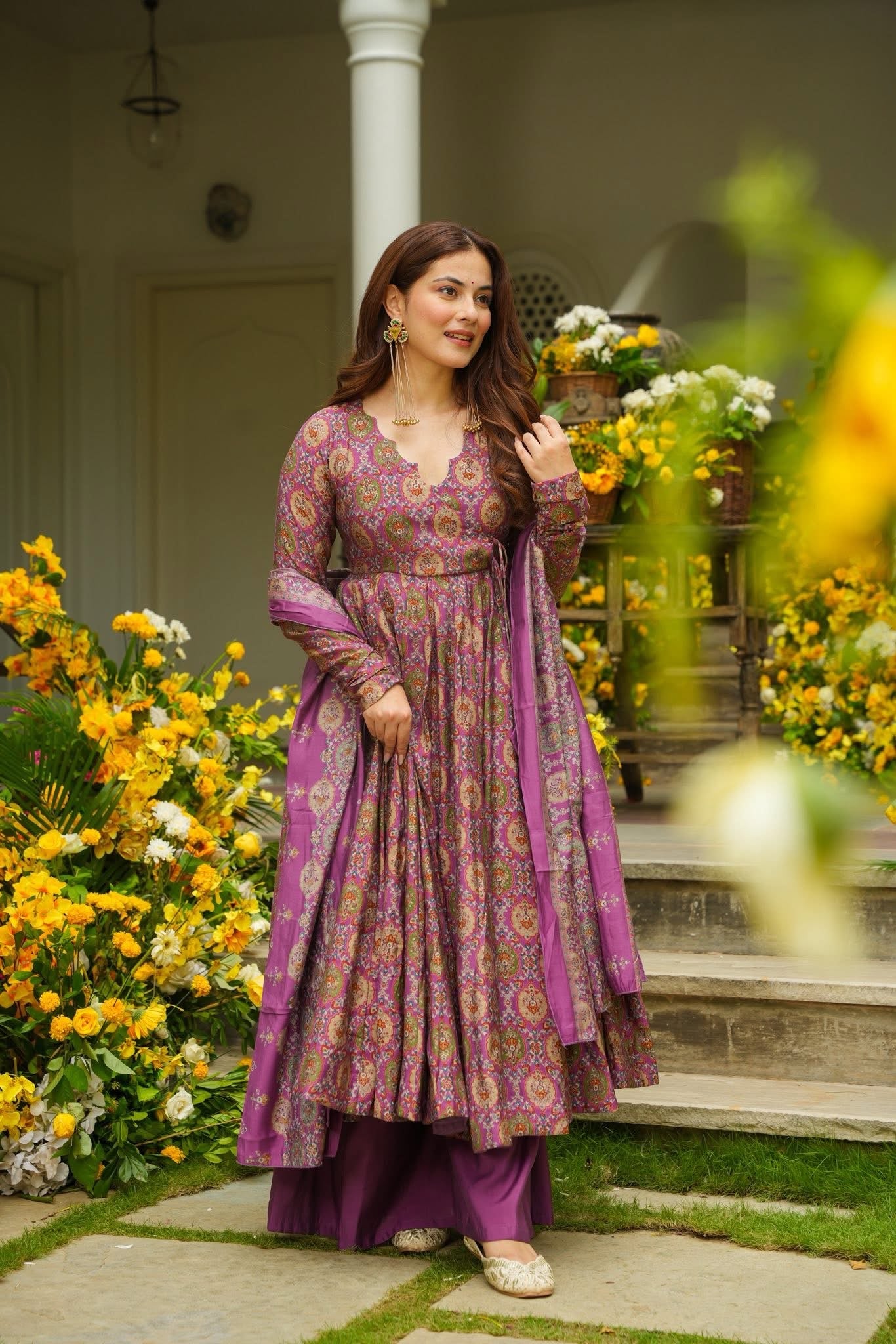 Nashita Purple Muslin Anarkali Suit Set XS