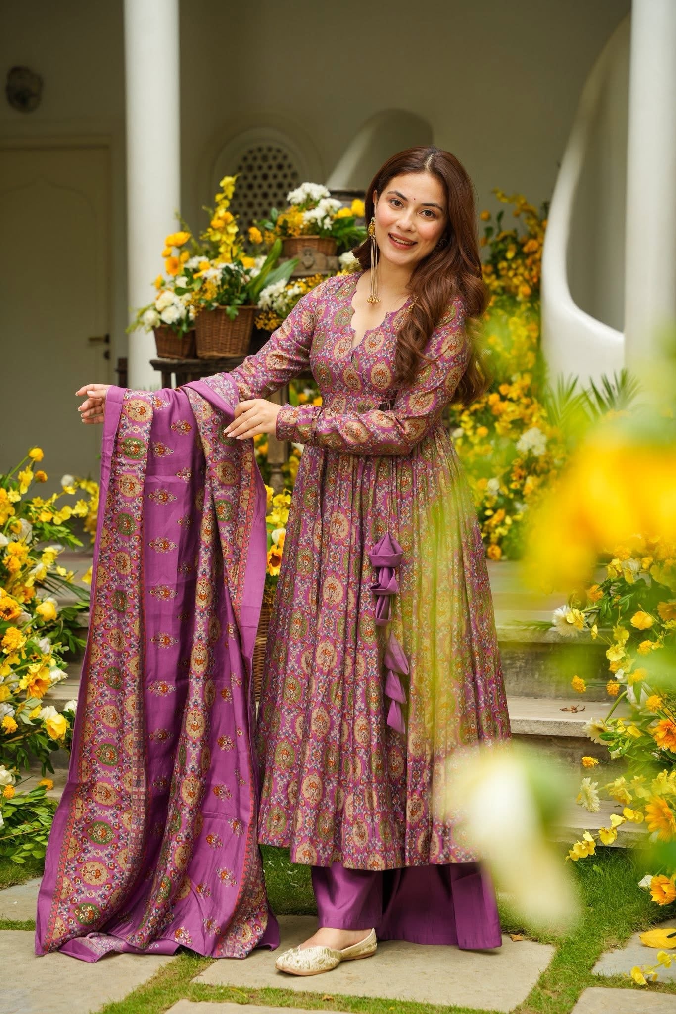 Nashita Purple Muslin Anarkali Suit Set