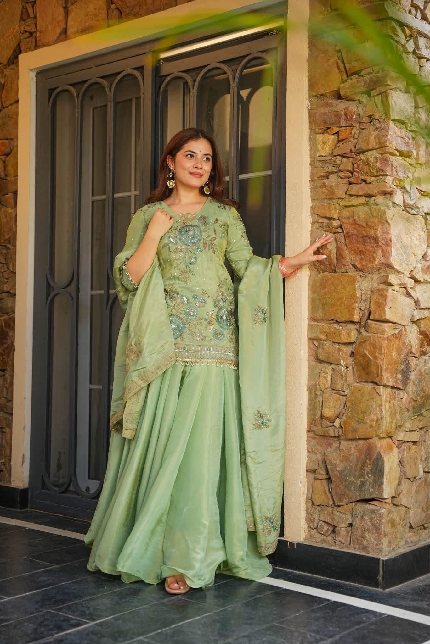 Fariha Green Heavy Embroidered Kurta Set