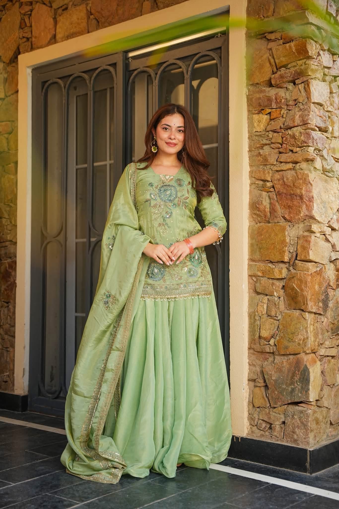 Fariha Green Heavy Embroidered Kurta Set