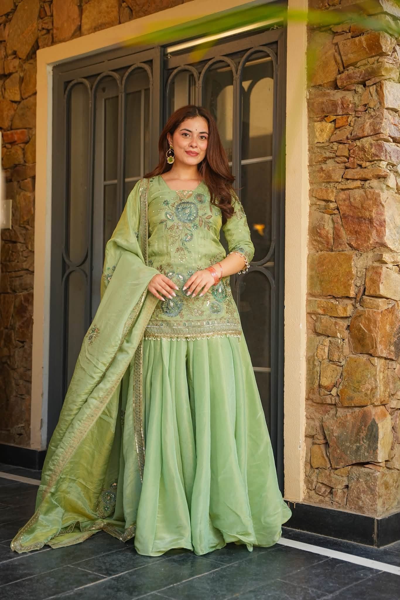 Fariha Green Heavy Embroidered Kurta Set