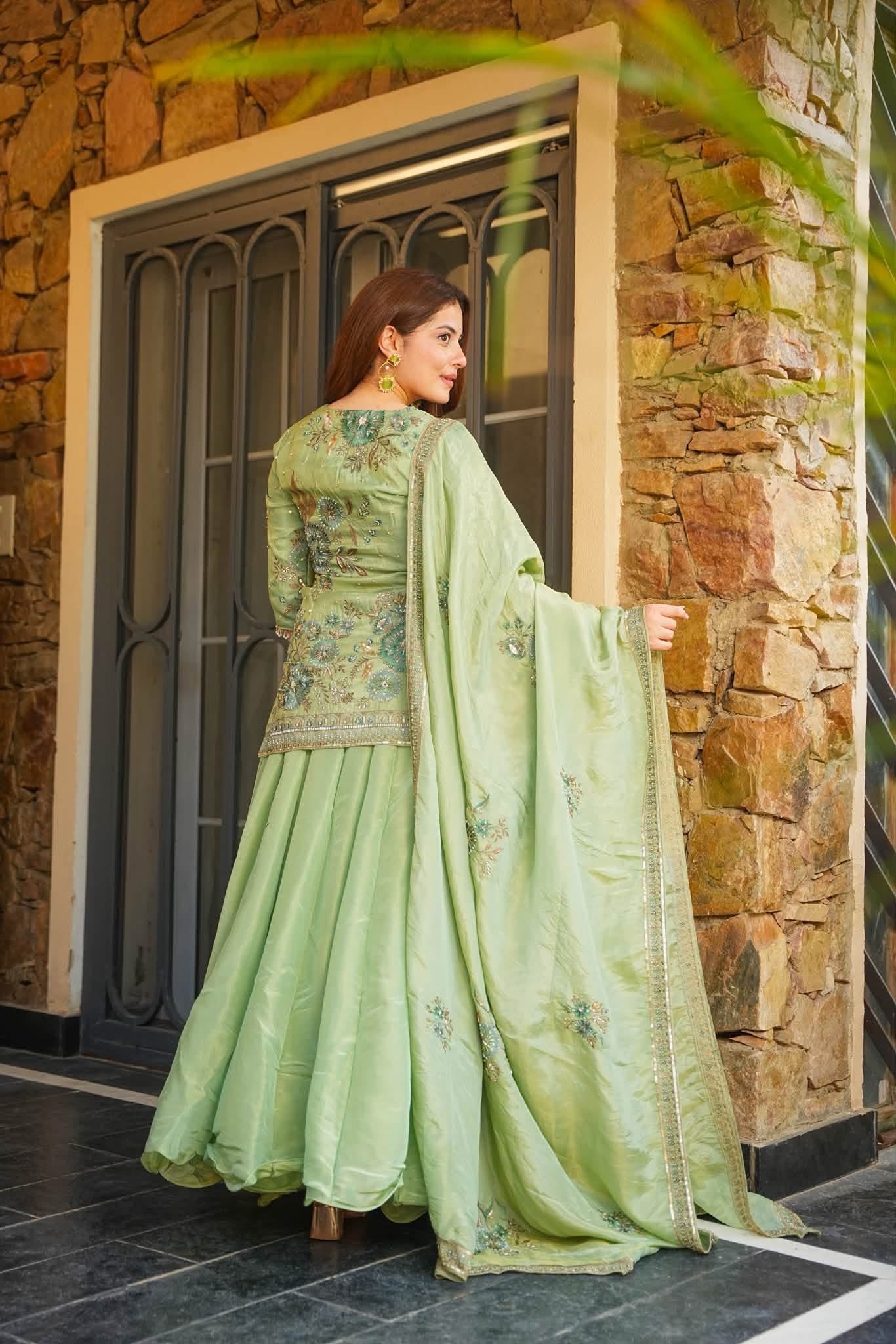 Fariha Green Heavy Embroidered Kurta Set