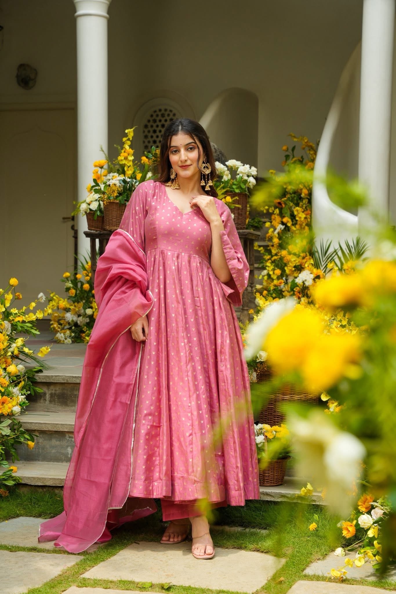 Marloween Chanderi Anarkali Suit Set