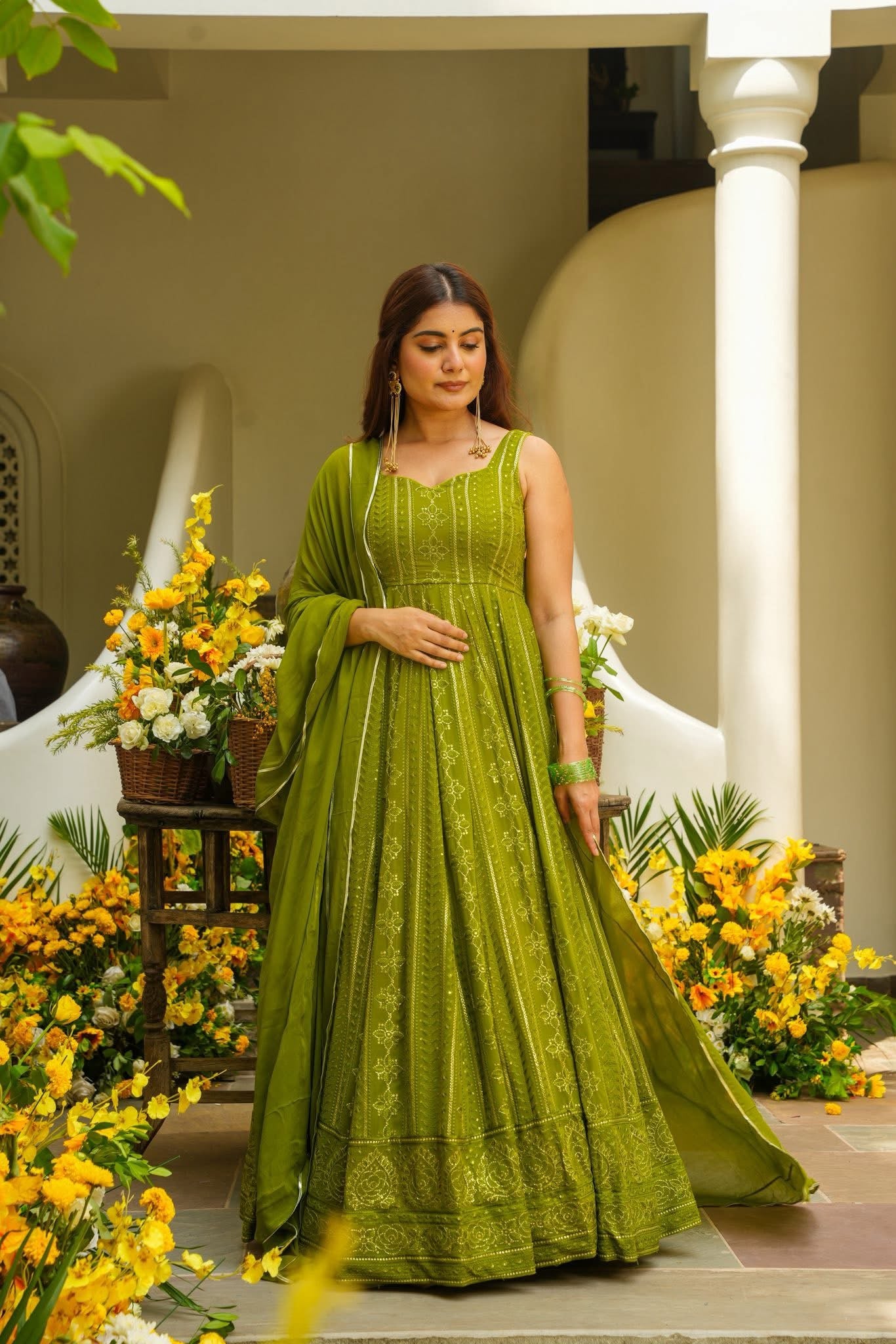 Jasveiri Green Georgette Maxi Set