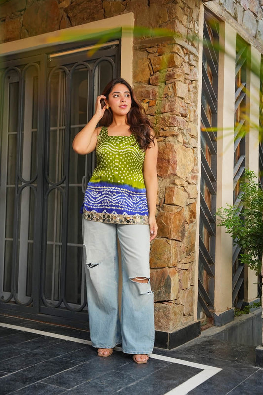 Tisya Bandhani Sleeveless Crepe Silk Top