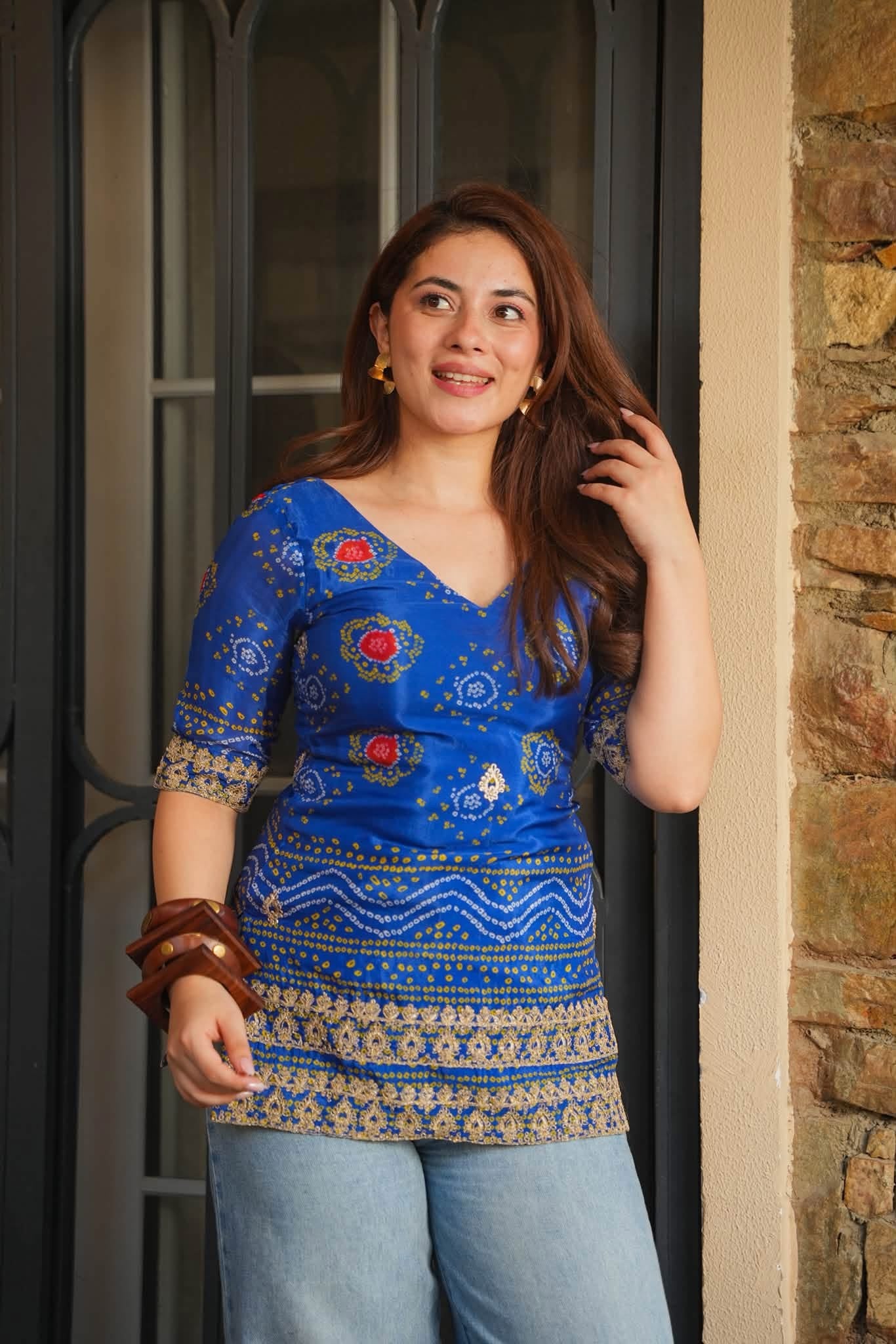 Aabroo Blue Crepe Silk Top