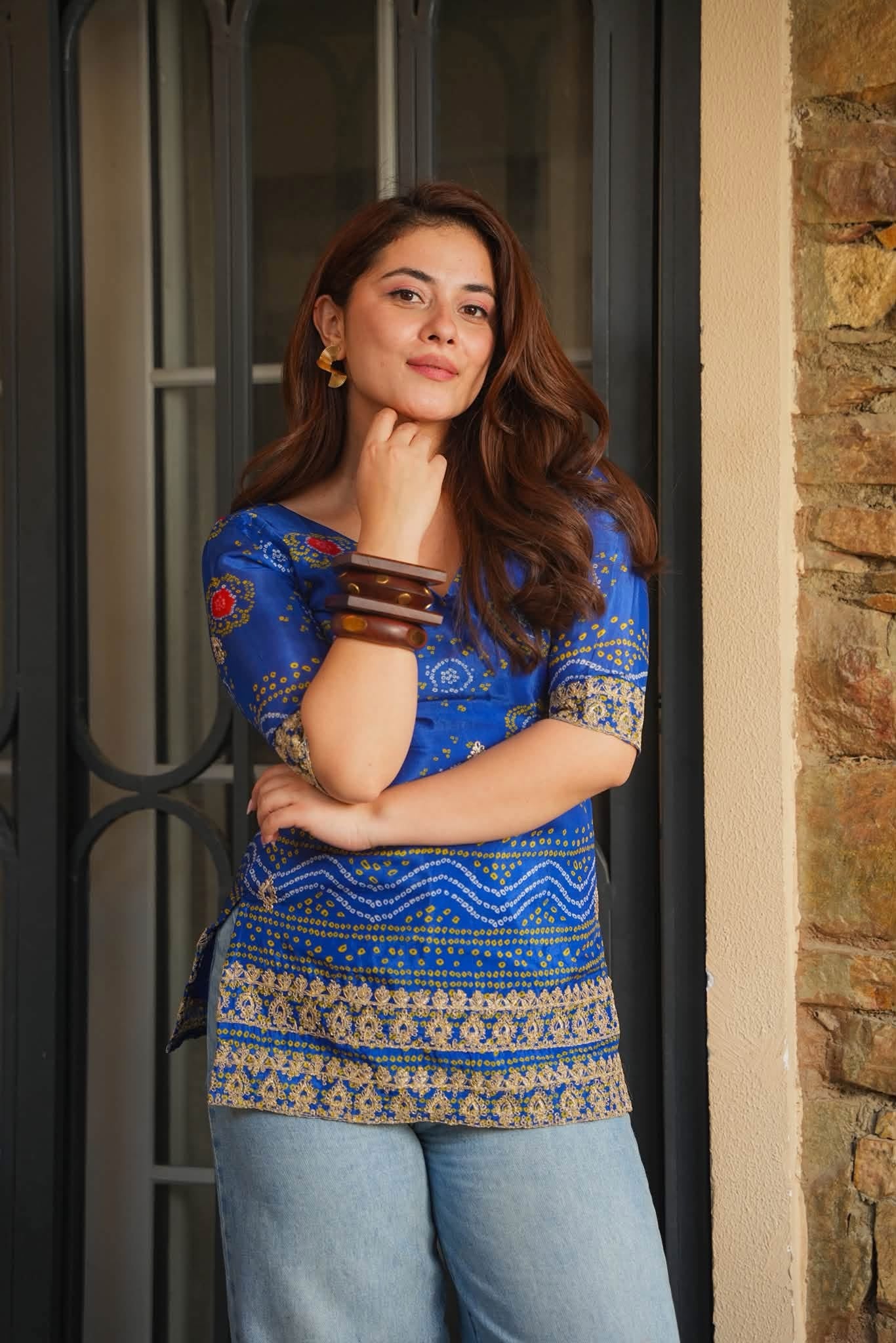 Aabroo Blue Crepe Silk Top
