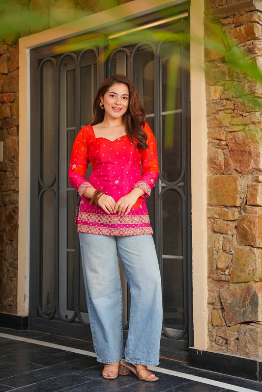Raqs Red Crepe Silk Top
