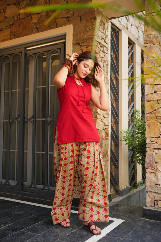 Rosheen Red Cotton Farshi Salwar Set