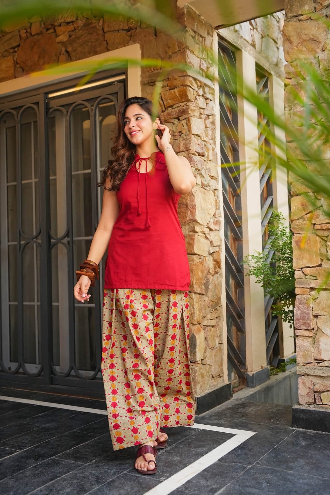 Rosheen Red Cotton Farshi Salwar Set