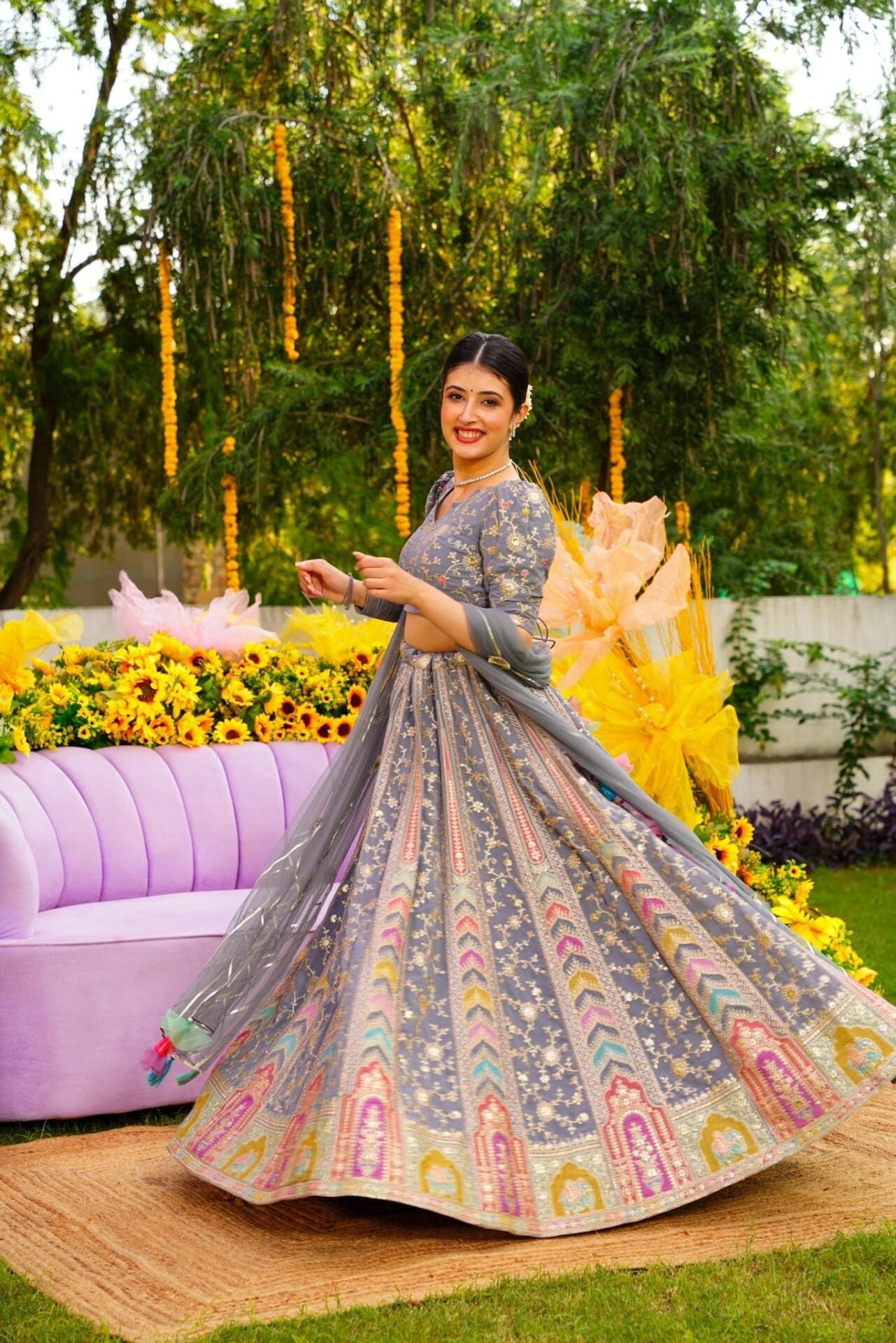 Smokey grey lehenga choli set