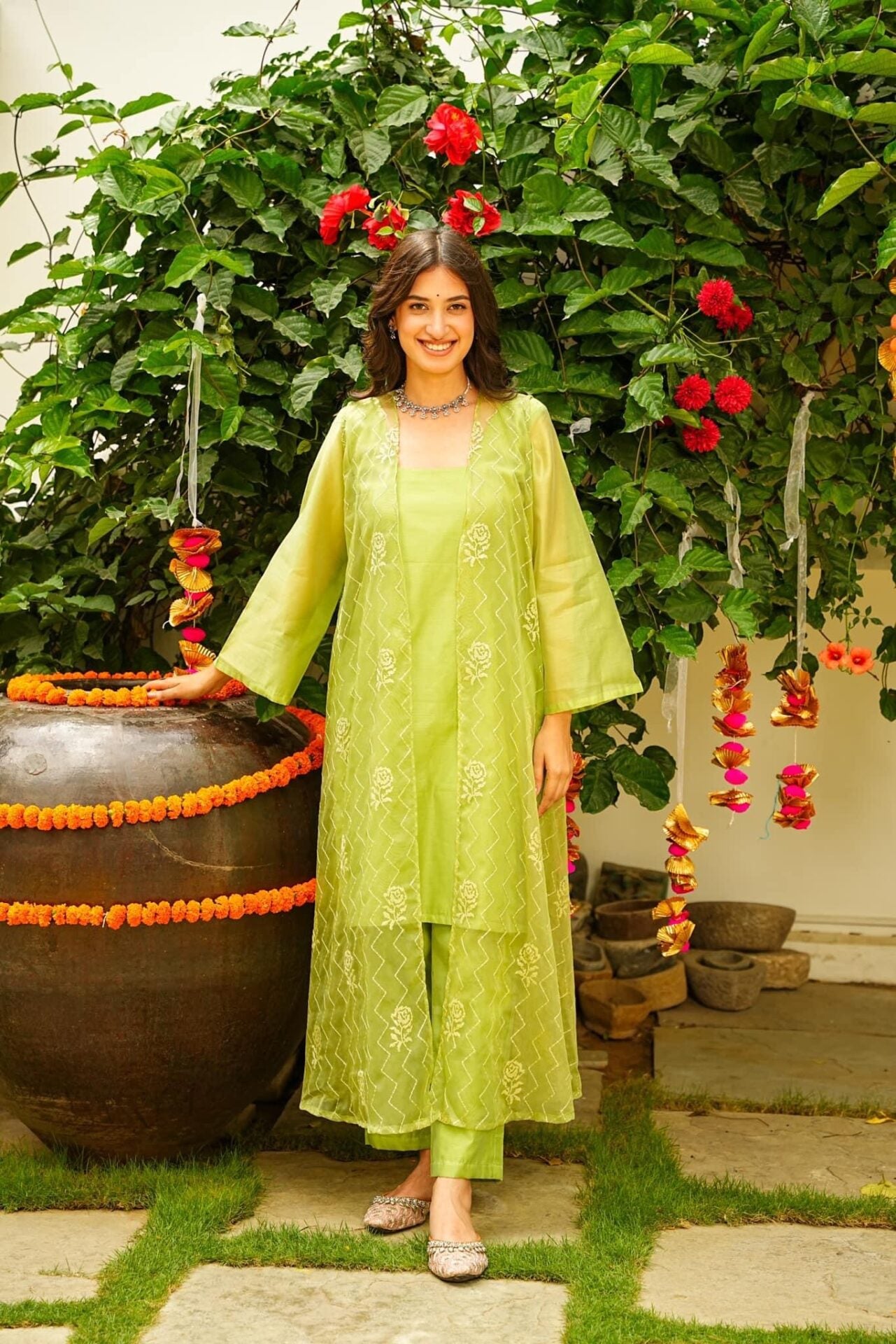 APPLE GREEN KURTA JACKET SET