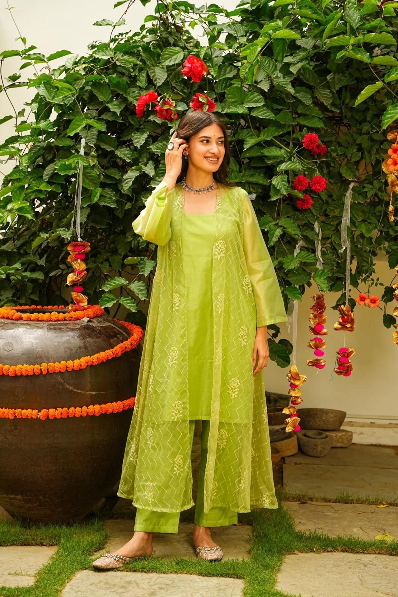 APPLE GREEN KURTA JACKET SET