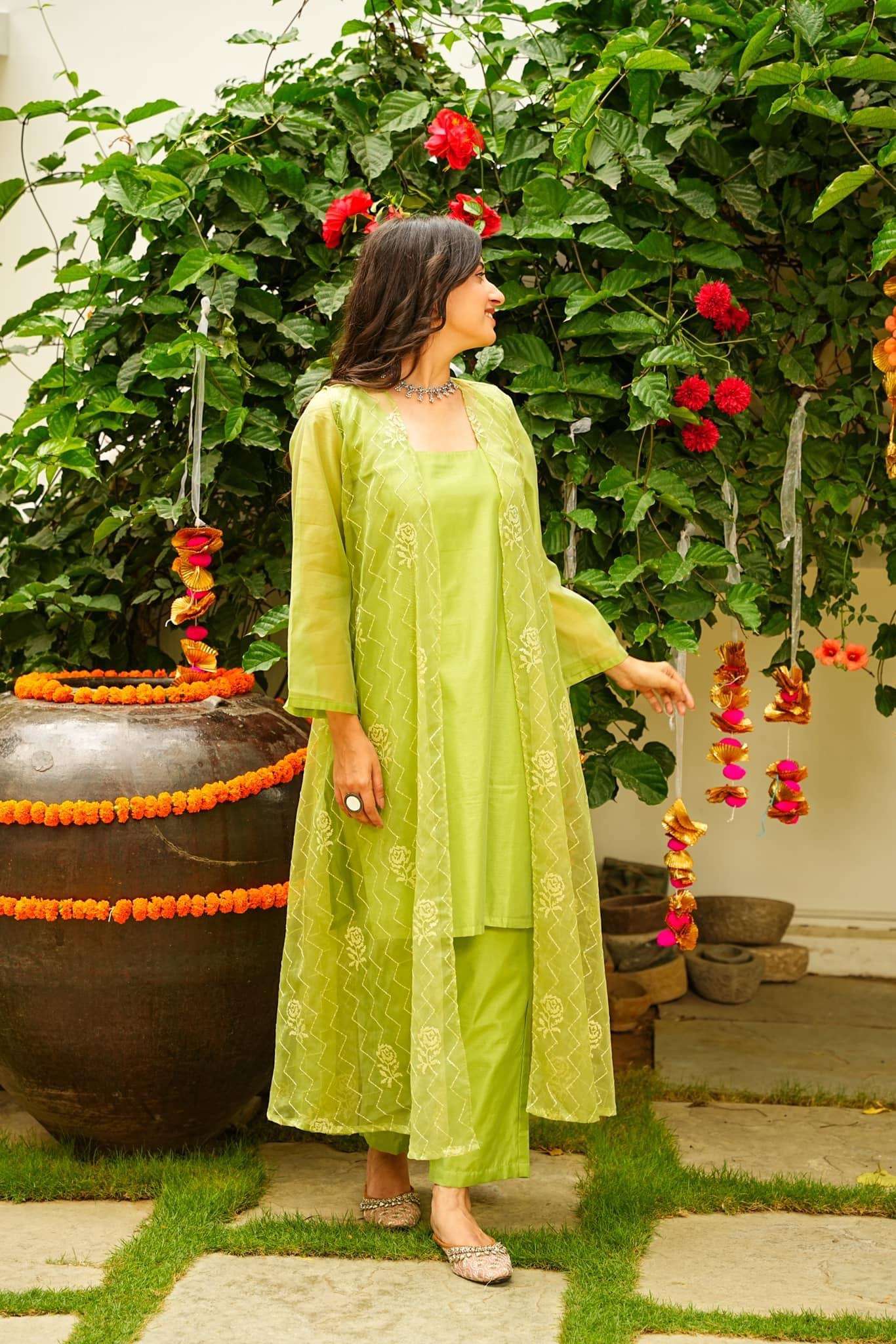 APPLE GREEN KURTA JACKET SET