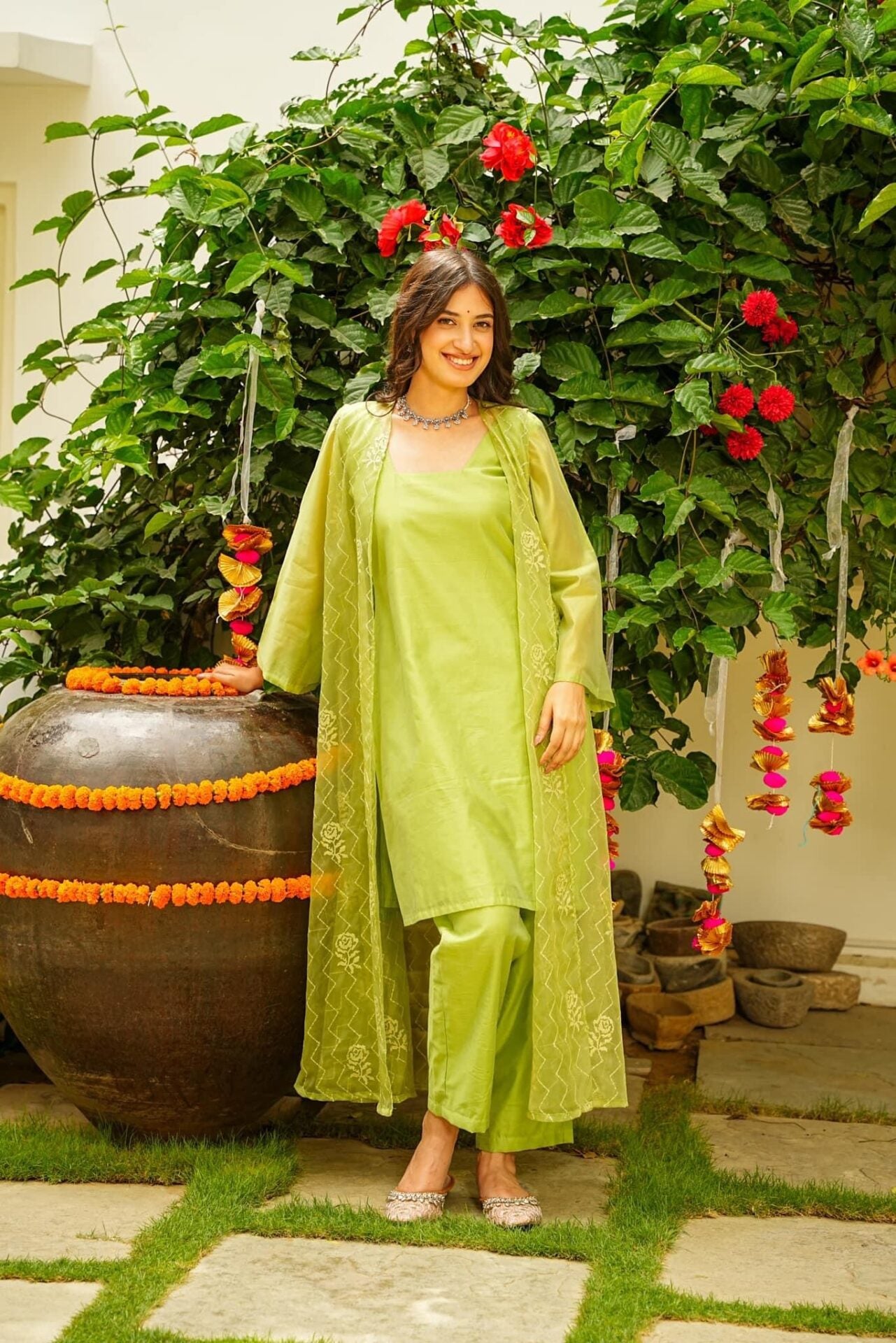 APPLE GREEN KURTA JACKET SET